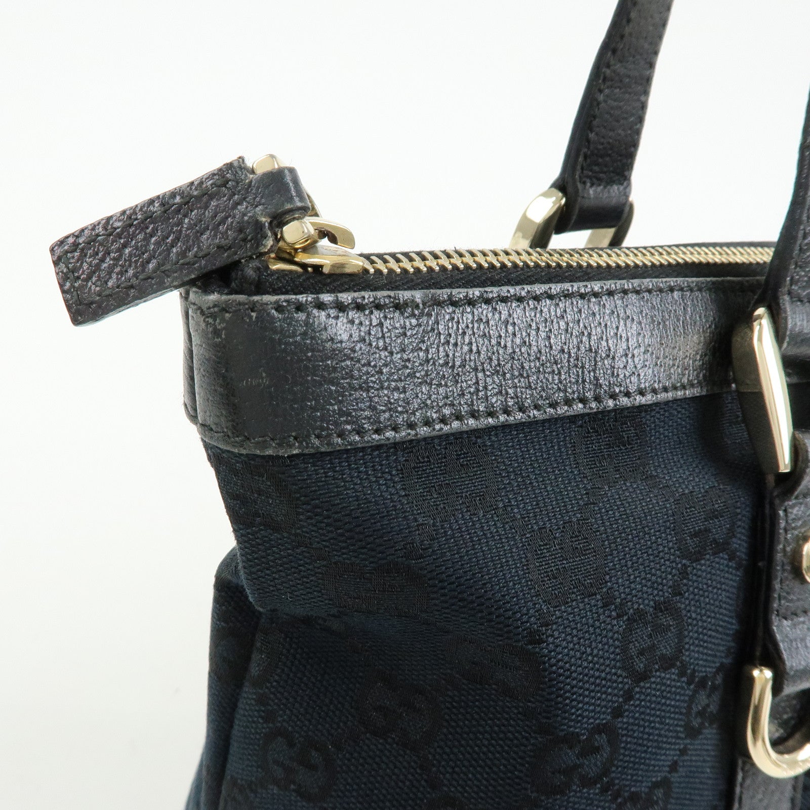 GUCCI Abbey GG Canvas Leather Tote Bag Shoulder Bag Black 141470