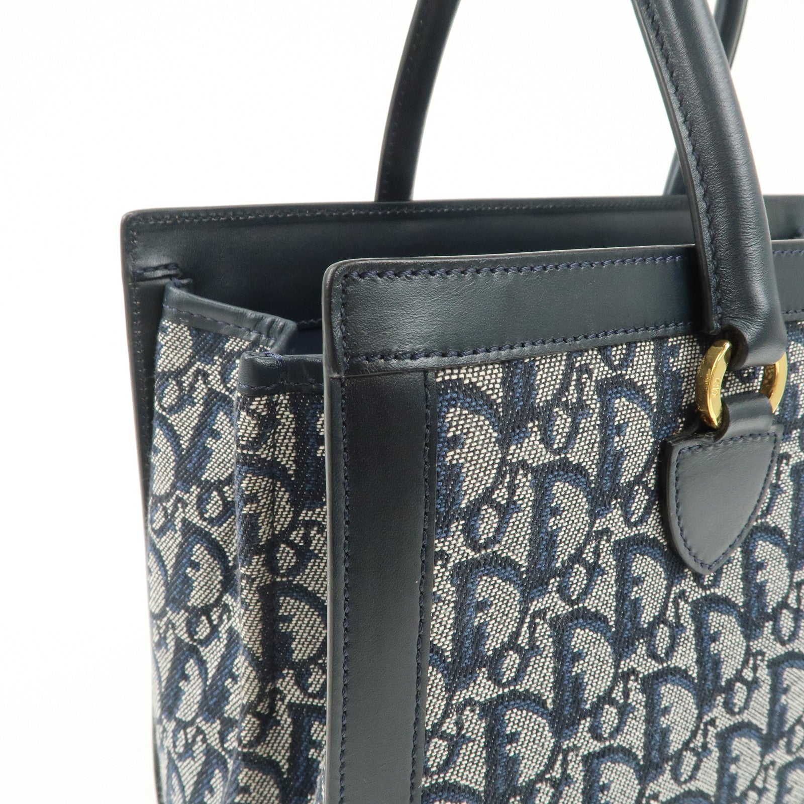 Christian Dior Trotter Canvas Leather Tote Bag Hand Bag Navy Used