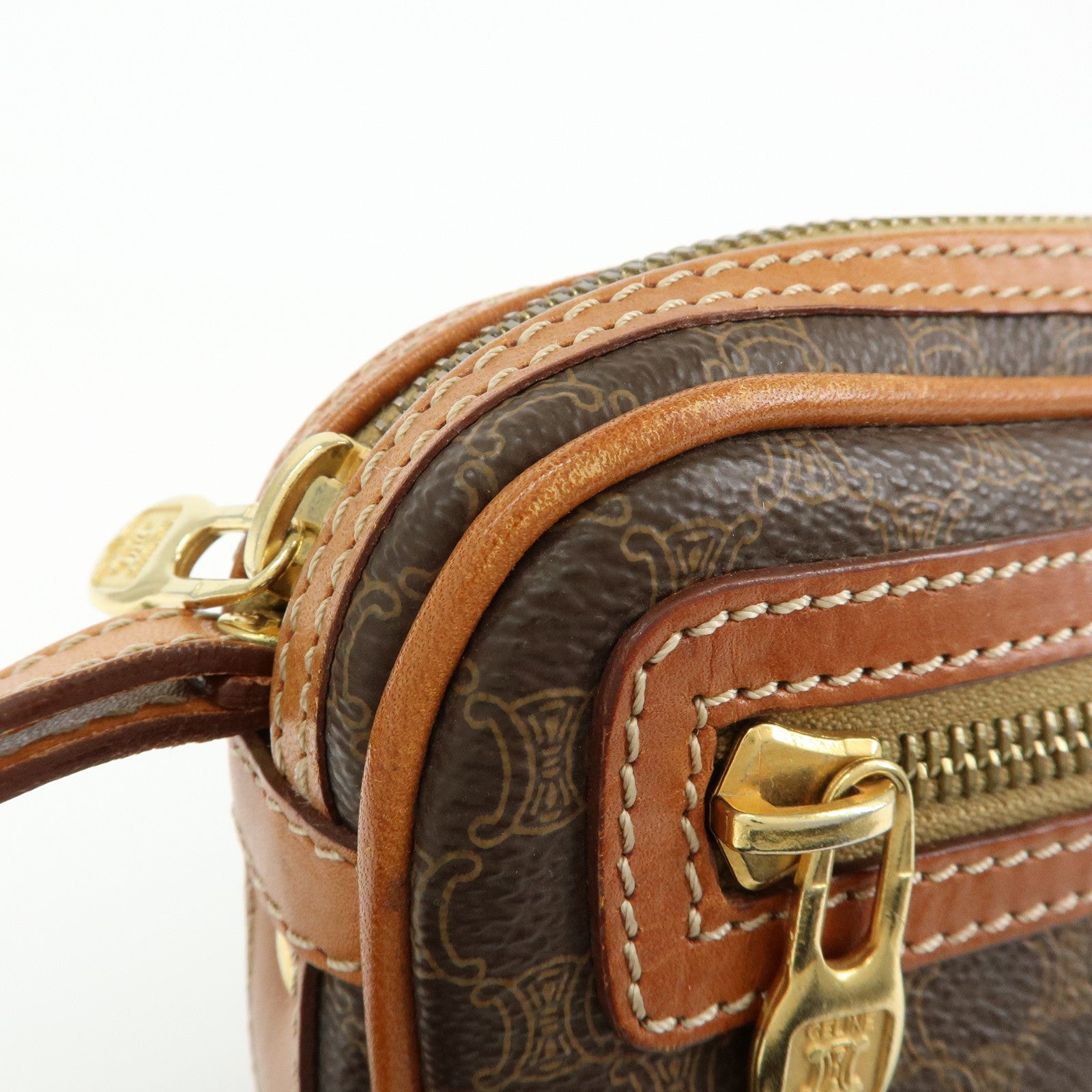 CELINE Macadam PVC Coated Canvas Leather Clutch Bag Pouch Brown