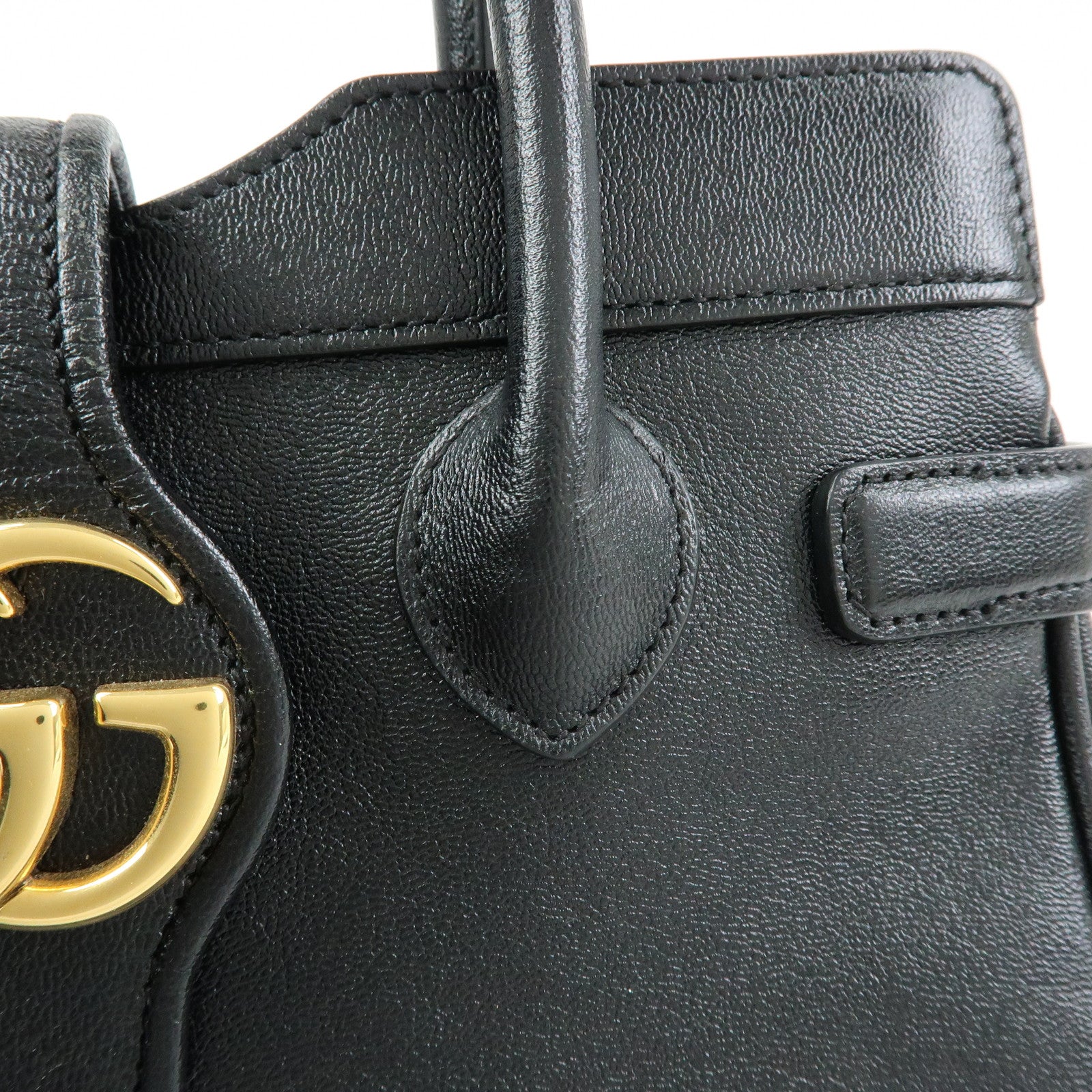 GUCCI GG Marmont Top Handle Leather 2Way Bag Hand Bag Black 658450