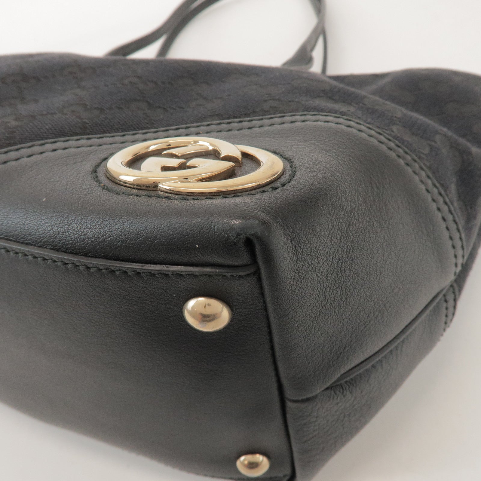 GUCCI New Britt GG Canvas Leather Tote Bag Hand Bag Black 169946
