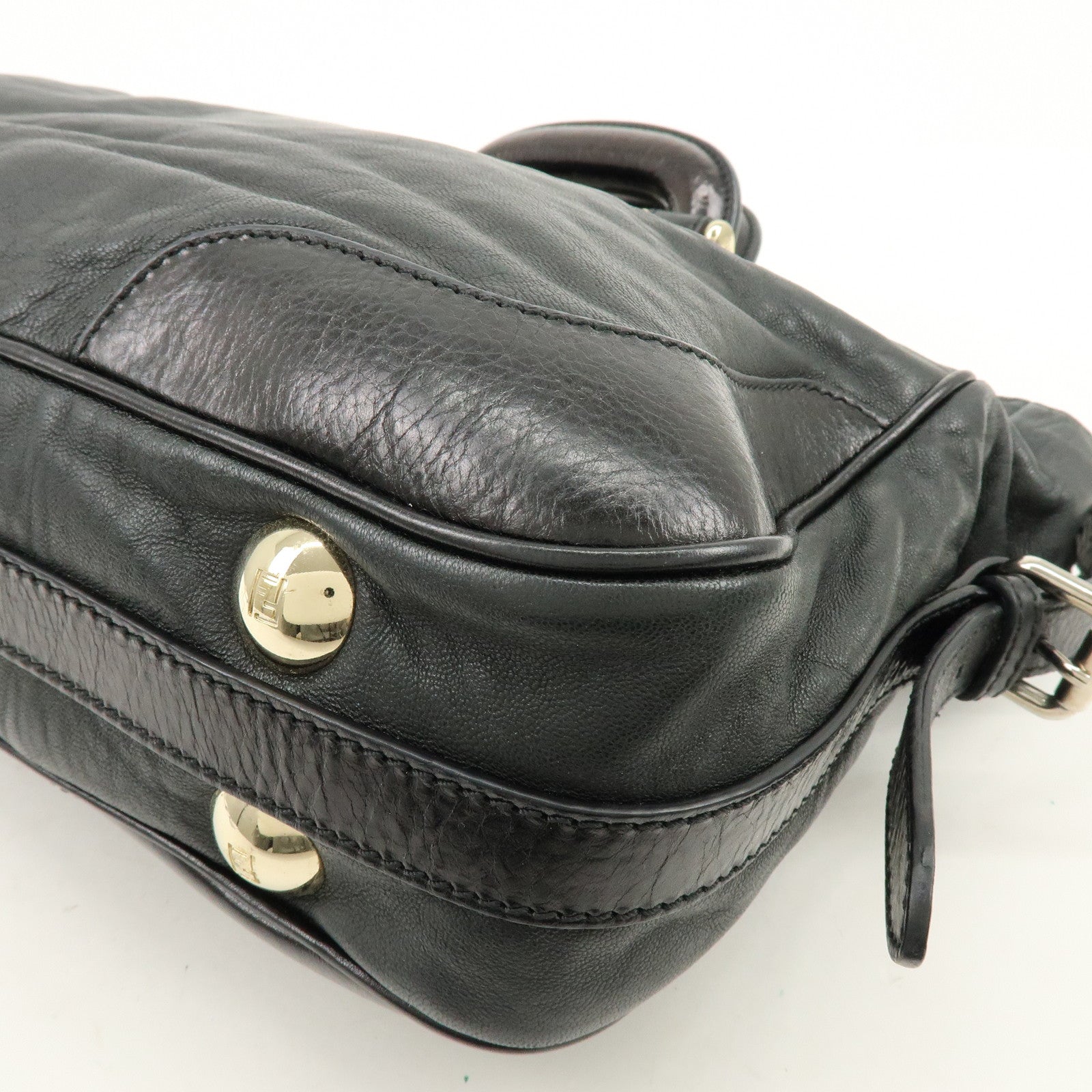 FENDI Leather 2Way Bag Hand Bag Shoulder Bag Black 8BR529