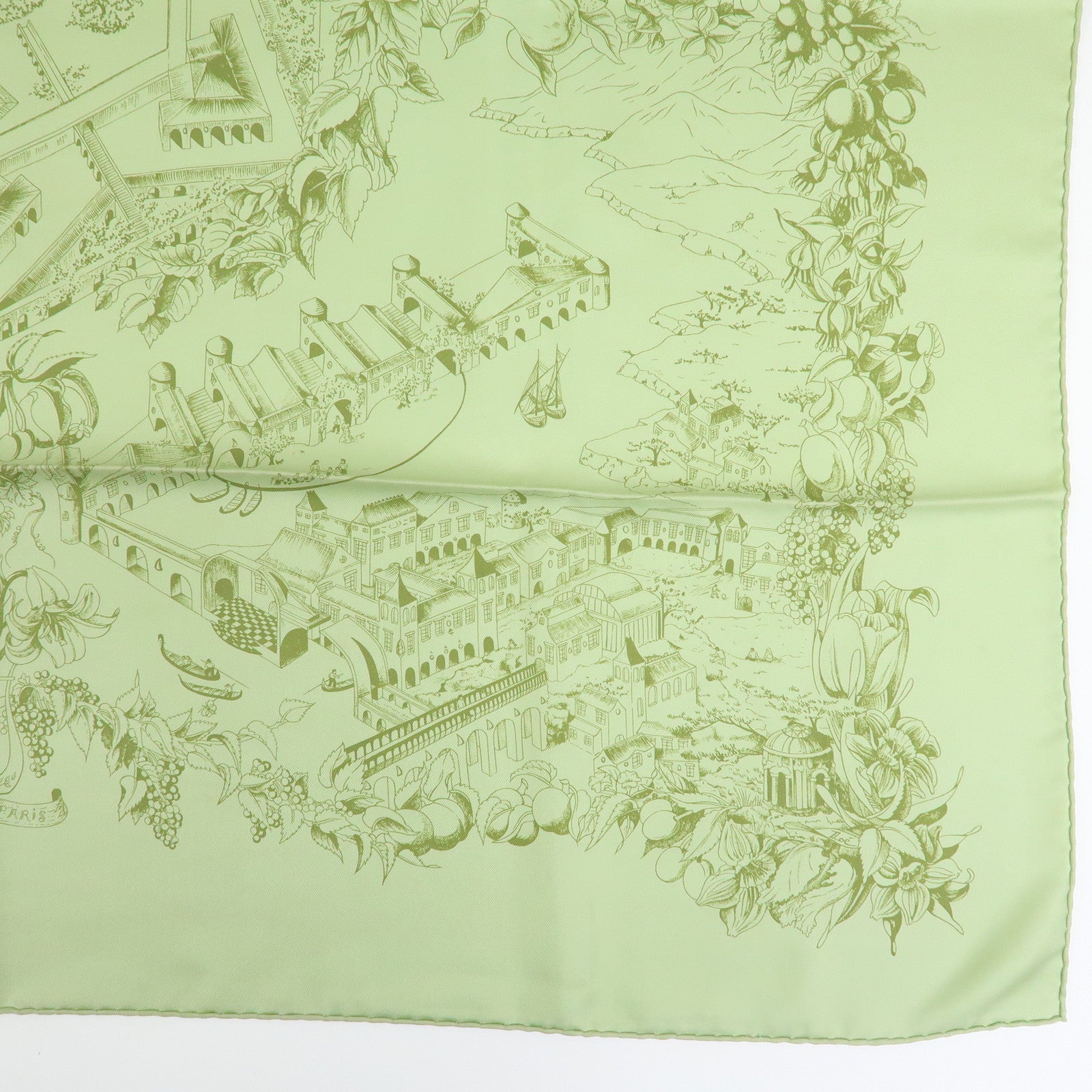 HERMES Carre 90 Set of 2 Silk 100% Scarf Green Red
