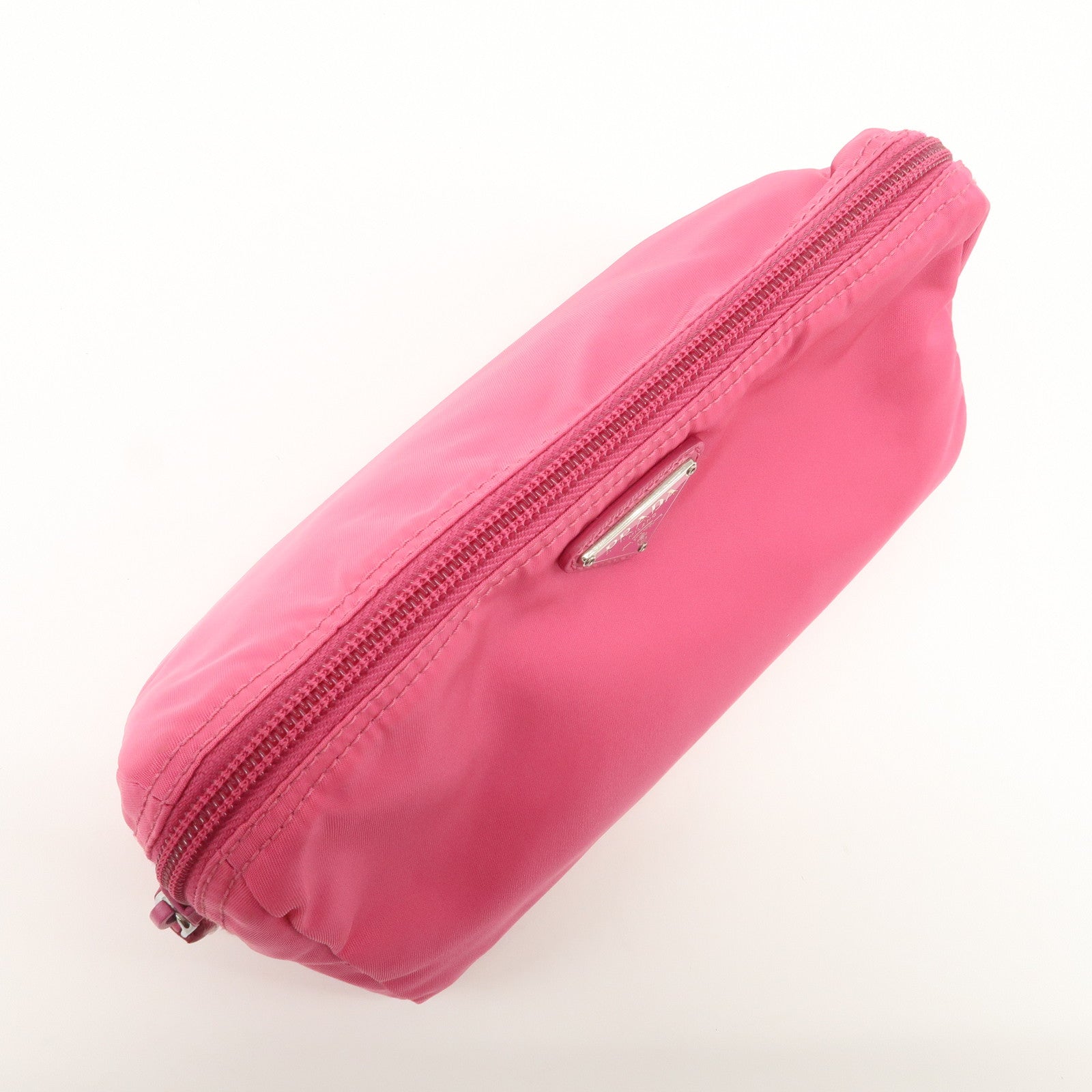 PRADA Triangle Logo Nylon Pouch Cosmetic Pouch Fuchsia Pink 1NA693