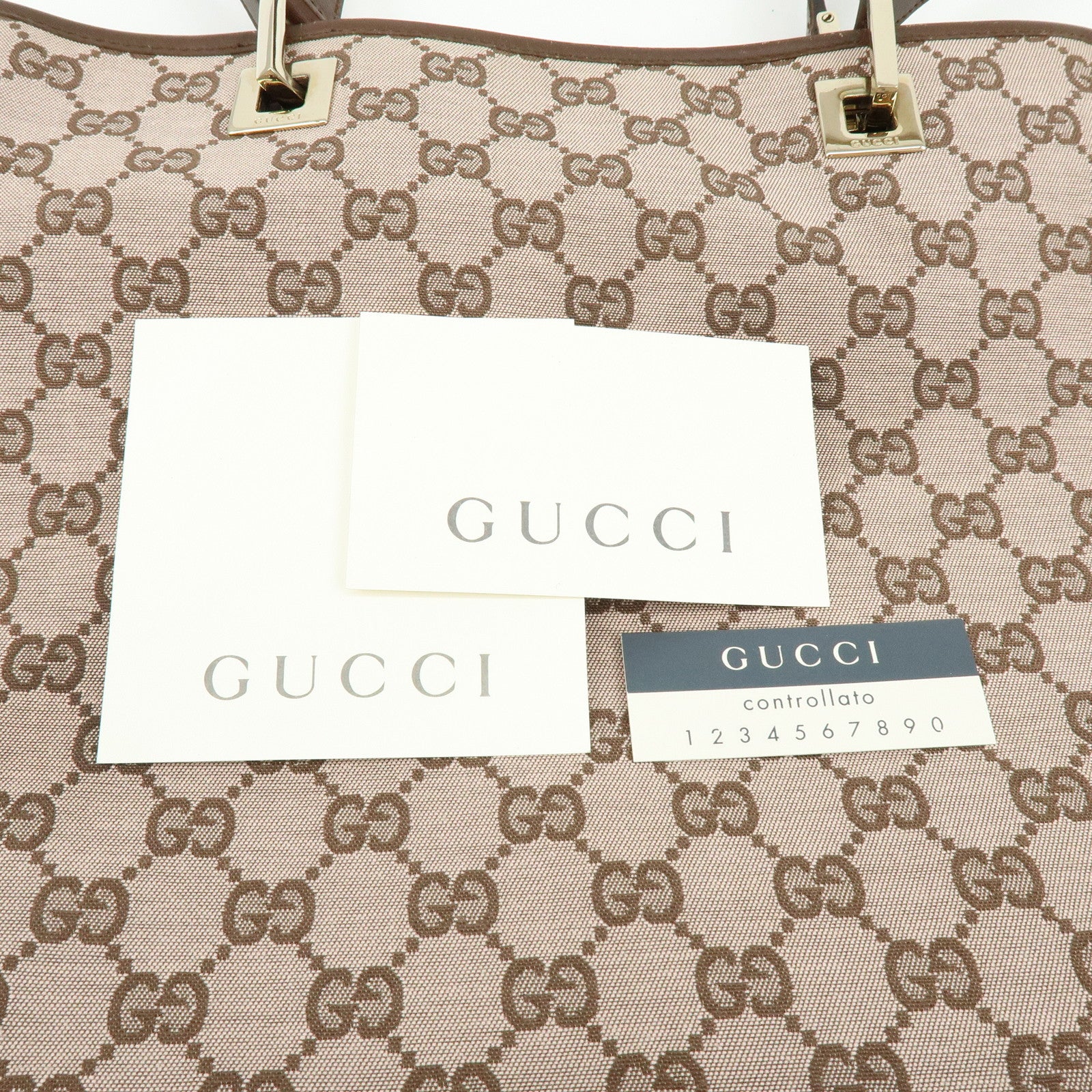 GUCCI GG Monogram Canvas Leather Tote Bag Hand Bag Brown 002.1098