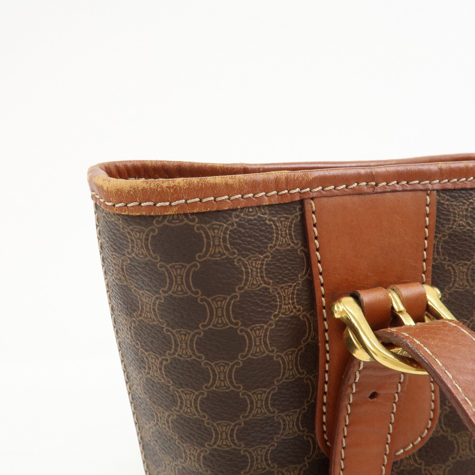 CELINE Macadam PVC Leather Tote Bag Hand Bag Shoulder Bag Brown