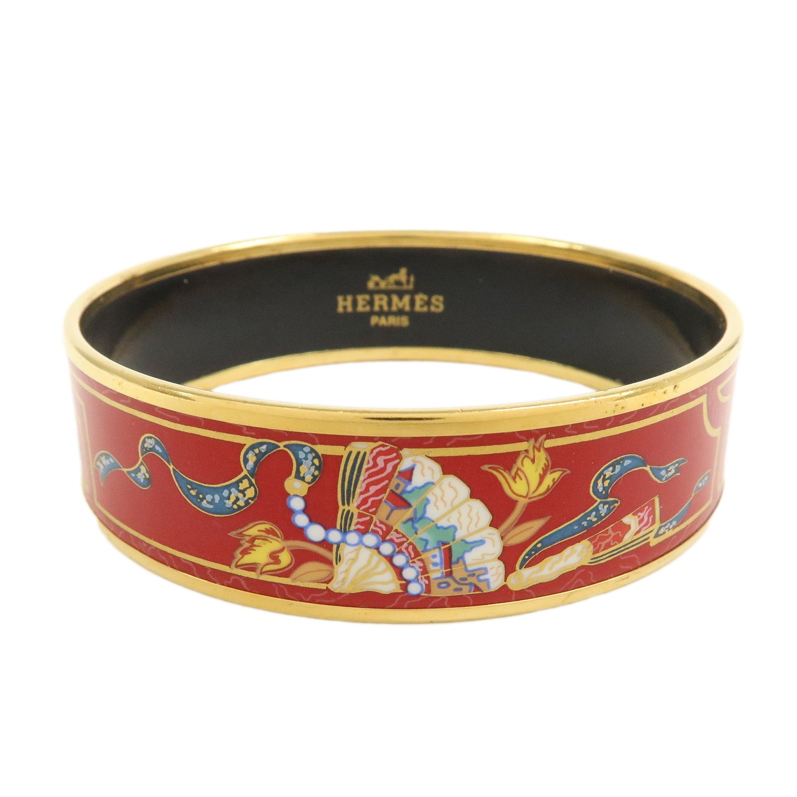 HERMES Email GM Bangle Bracelet Cloisonne Enamel Red Gold