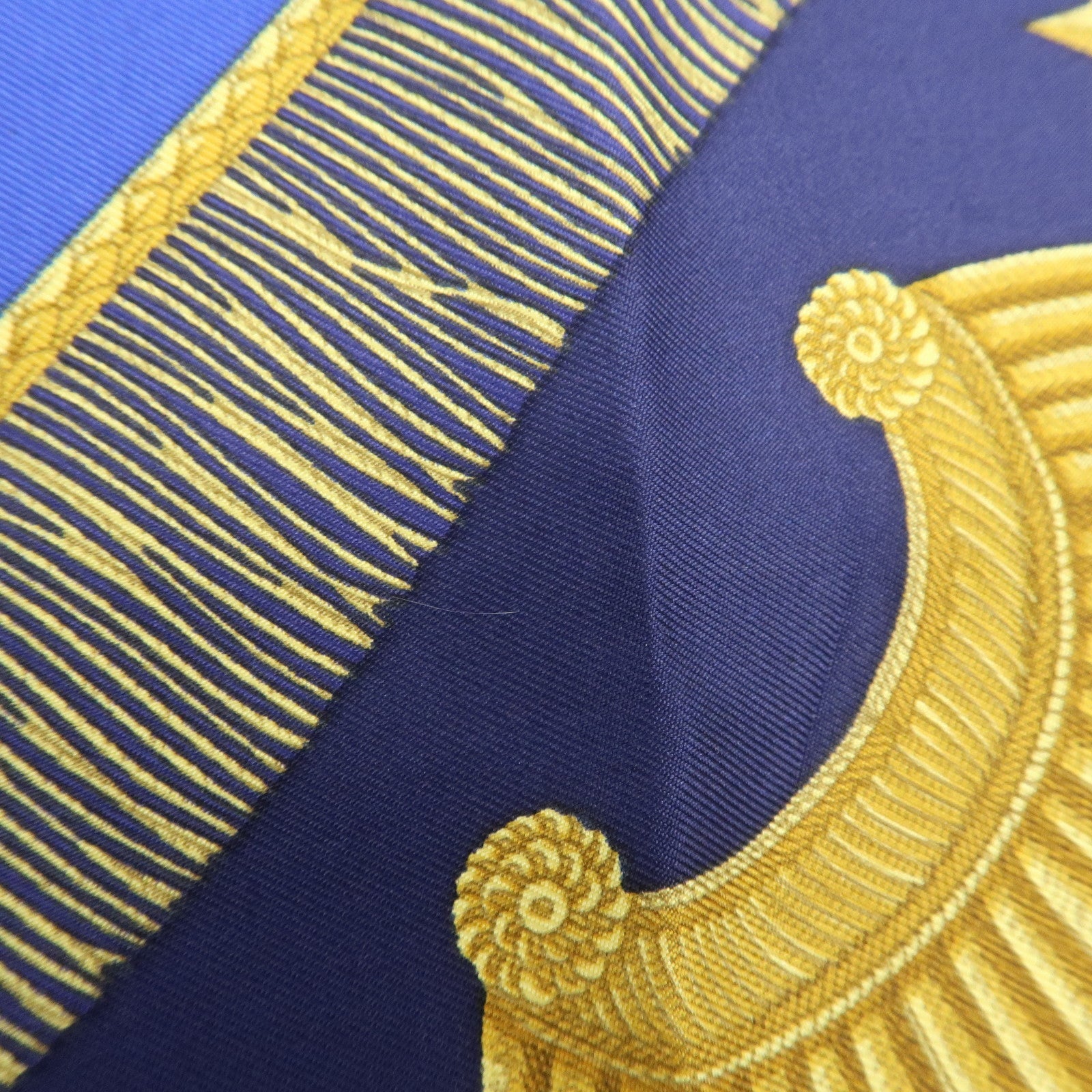 HERMES Carre 90 Silk 100% Paste et Bavalerie Scarf Blue Gold