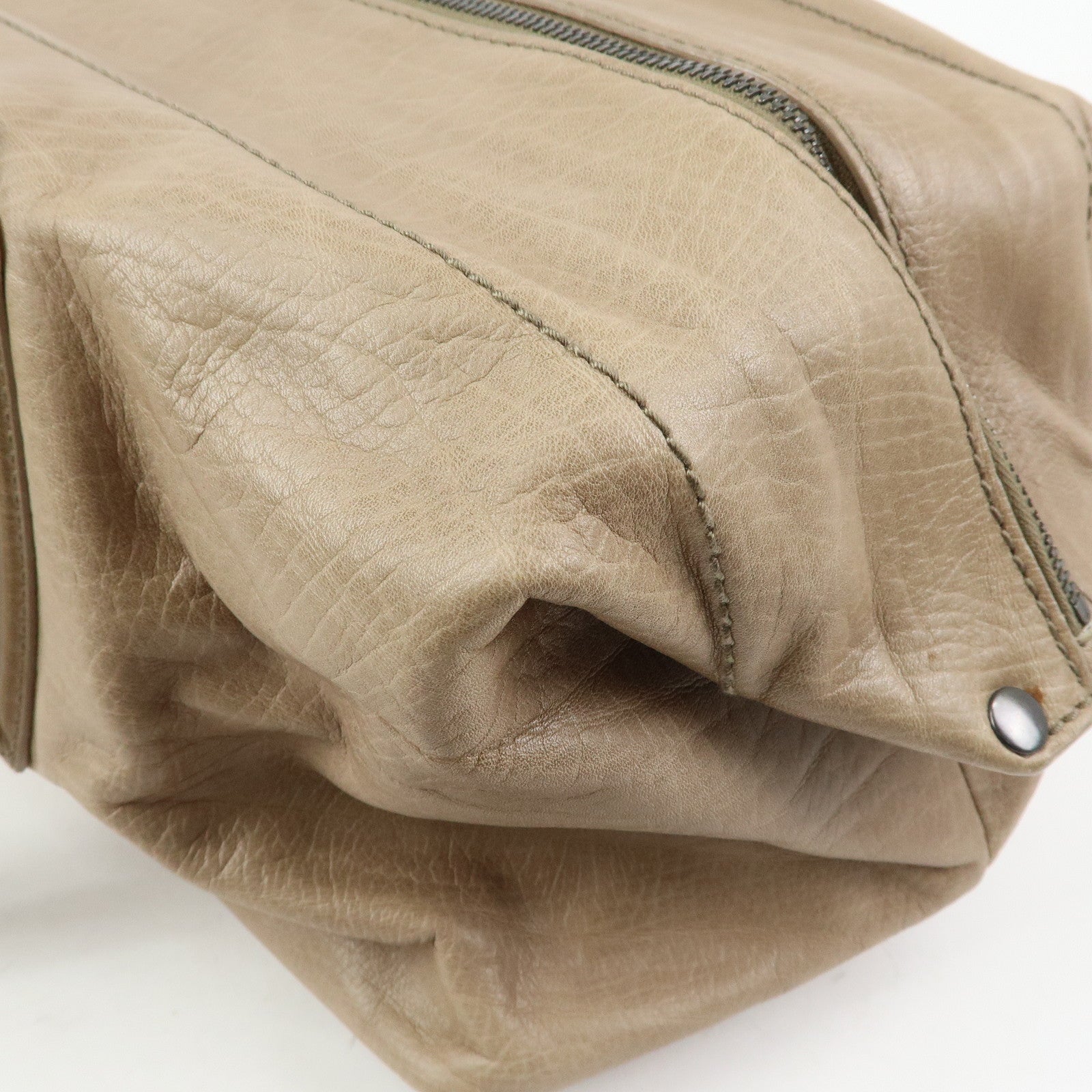 BOTTEGA VENETA Canvas Leather Boston Bag Hand Bag Beige 145119