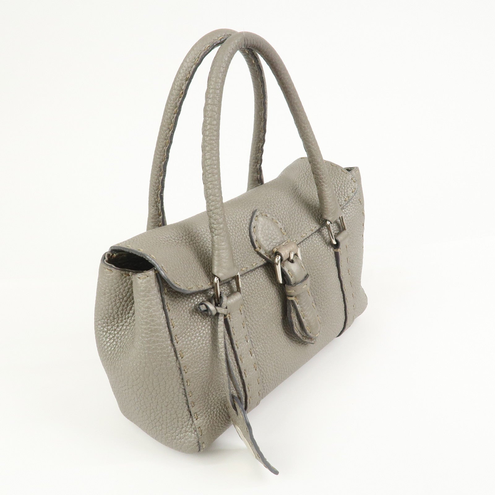 FENDI Seleria Mini Linda Leather Hand Shoulder Bag Greige 8BR486