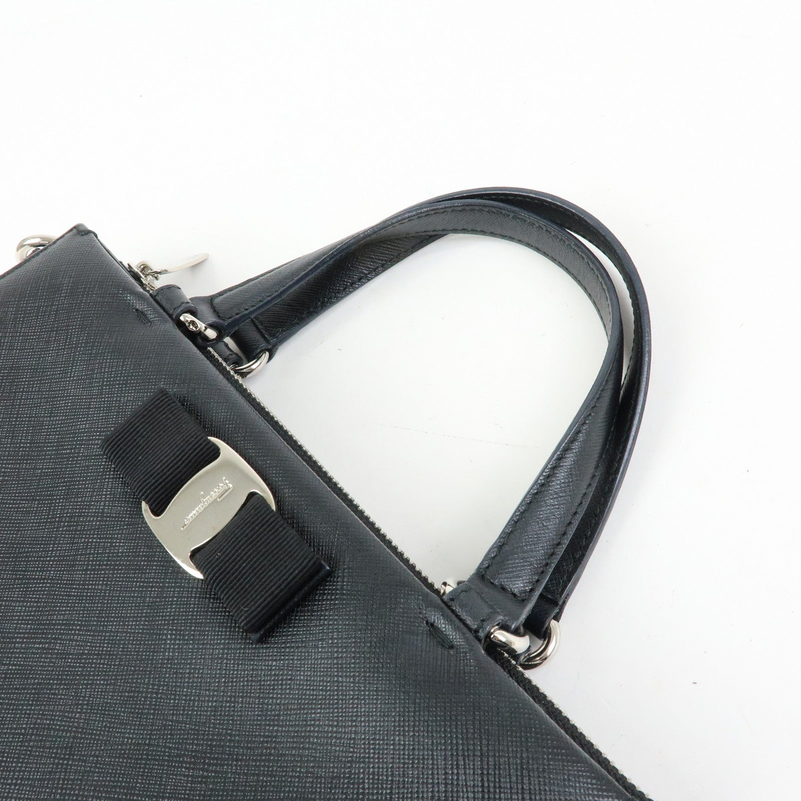 Ferragamo Vara Ribbon Leather 2Way Bag Hand Bag Black