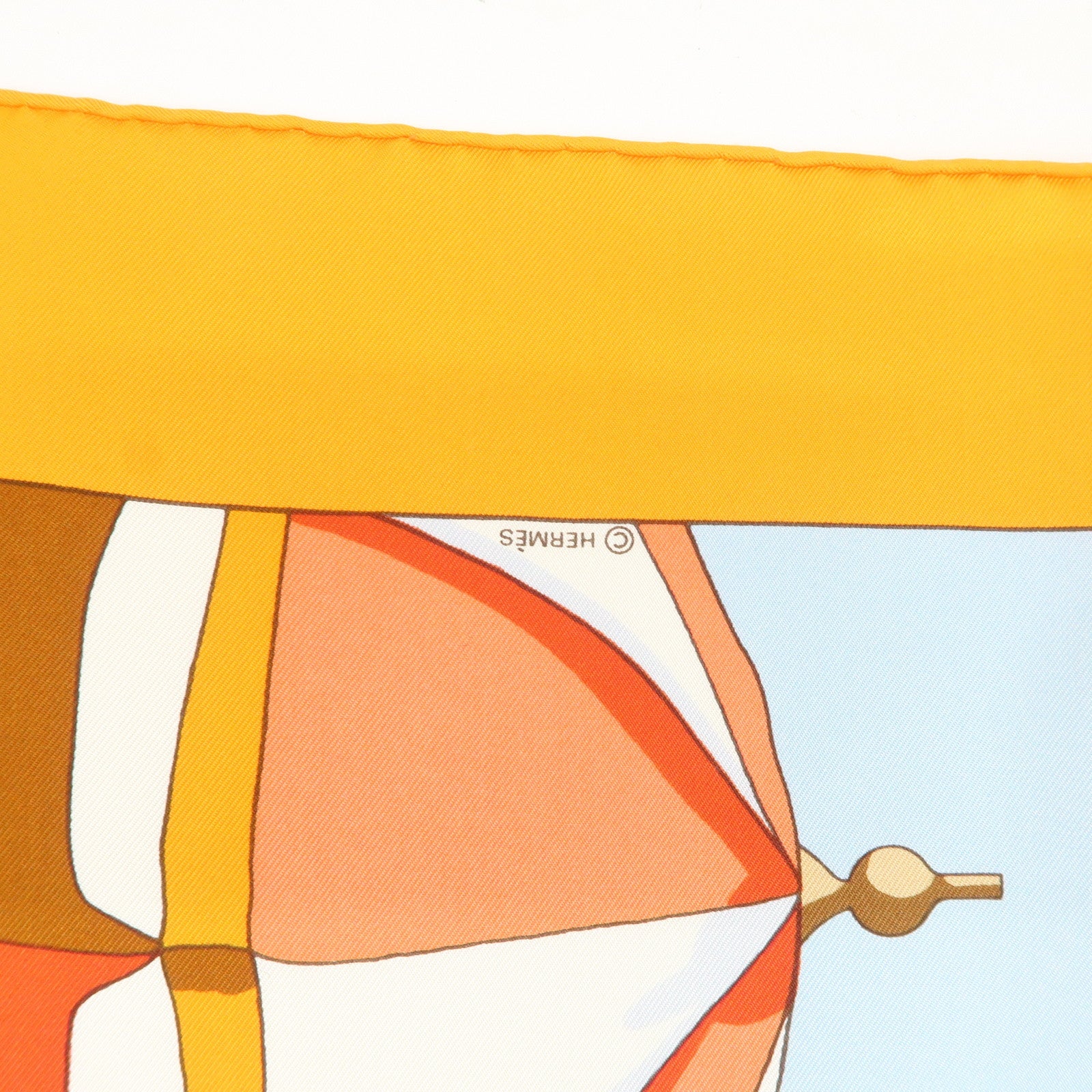 HERMES Carre 90 Silk 100% DES PLAGES NORMANDES2 Scarf Orange