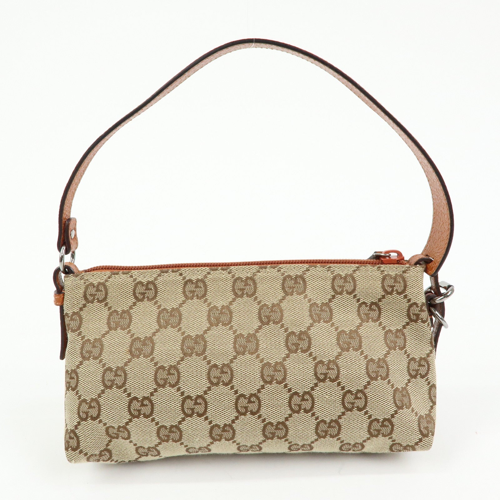 GUCCI GG Canvas Leather Mini Hand Bag Pouch Beige Brown 103399