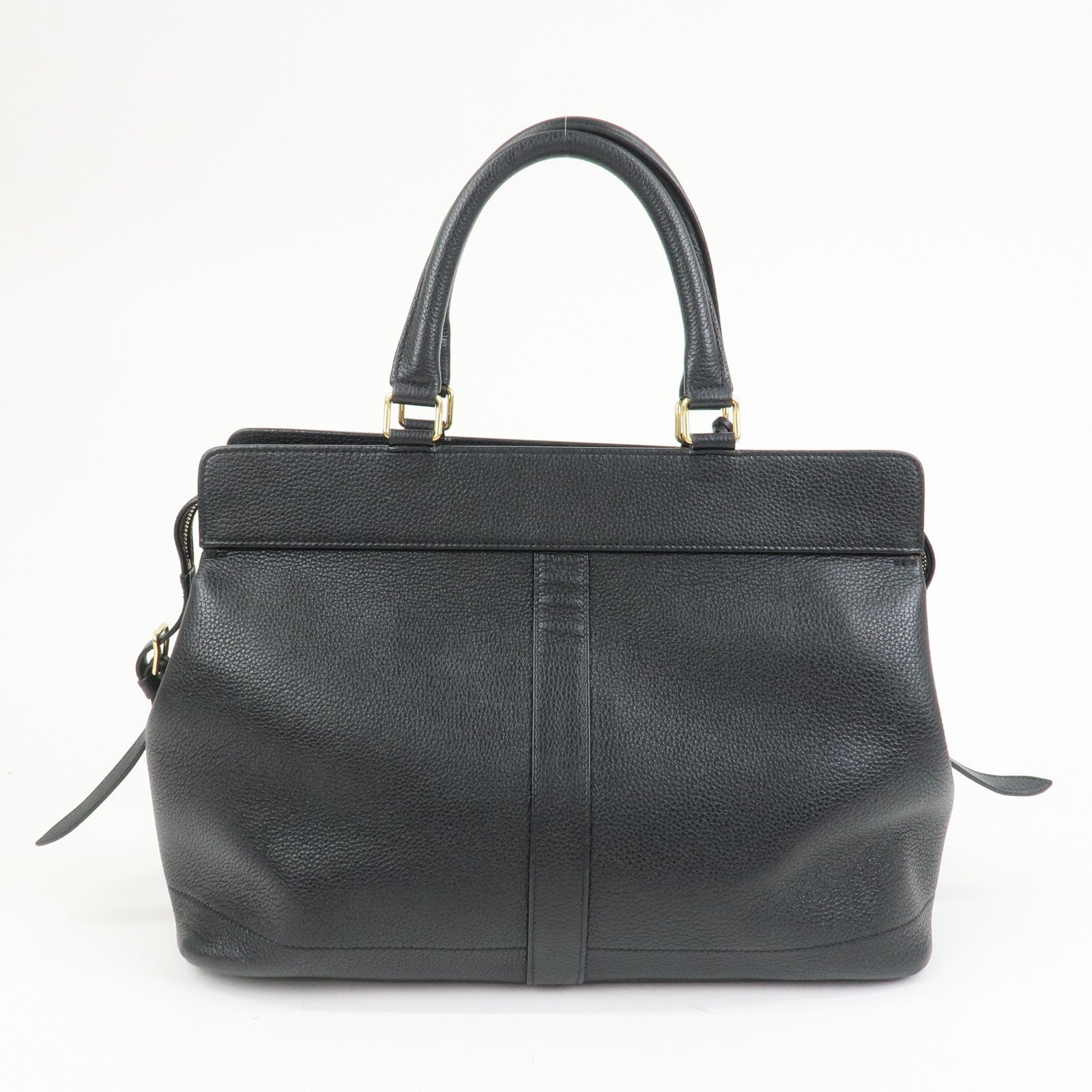 CELINE Calf Leather Boston Bag Hand Bag Black
