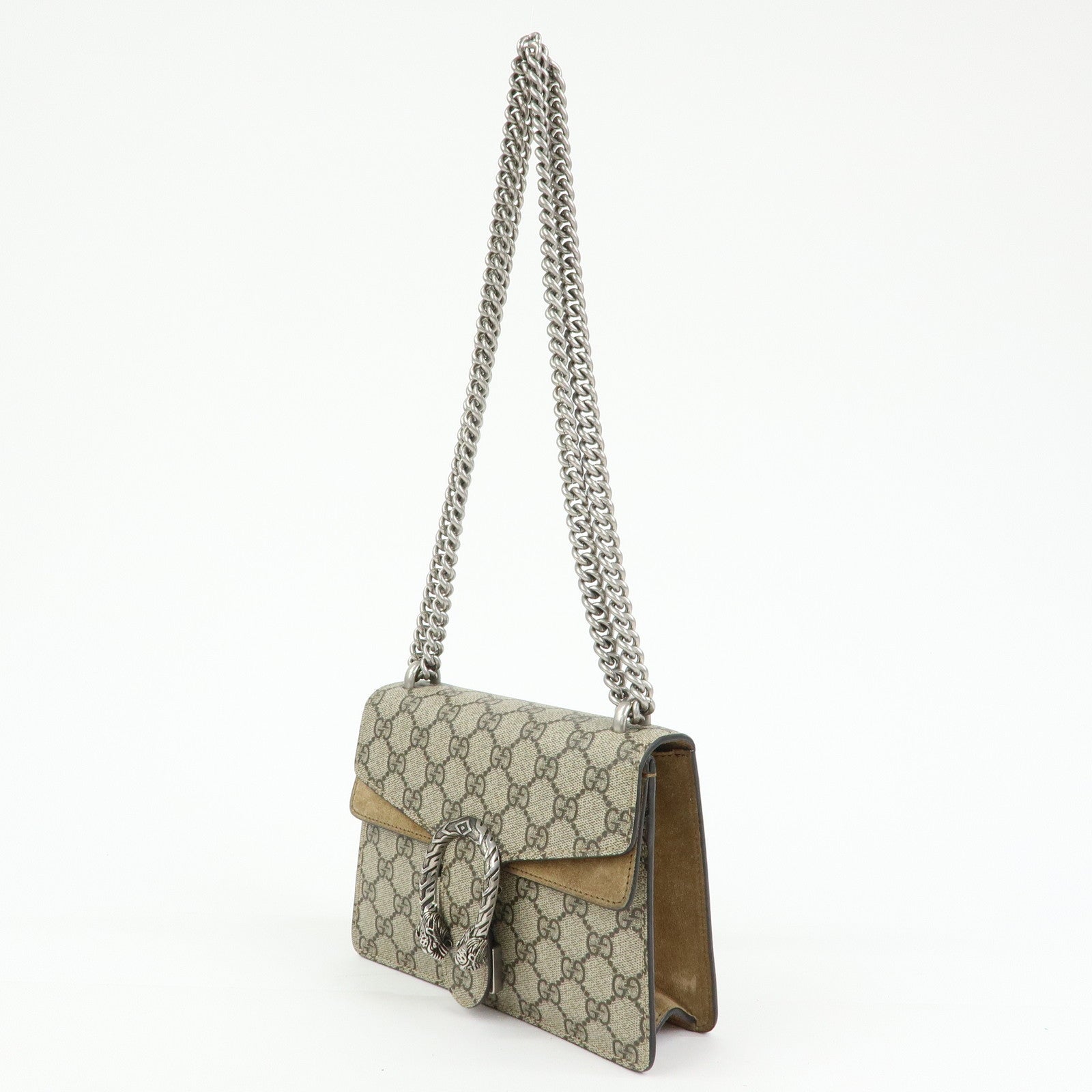 GUCCI Dionysus GG Supreme Suede Shoulder Bag Beige Brown 421970