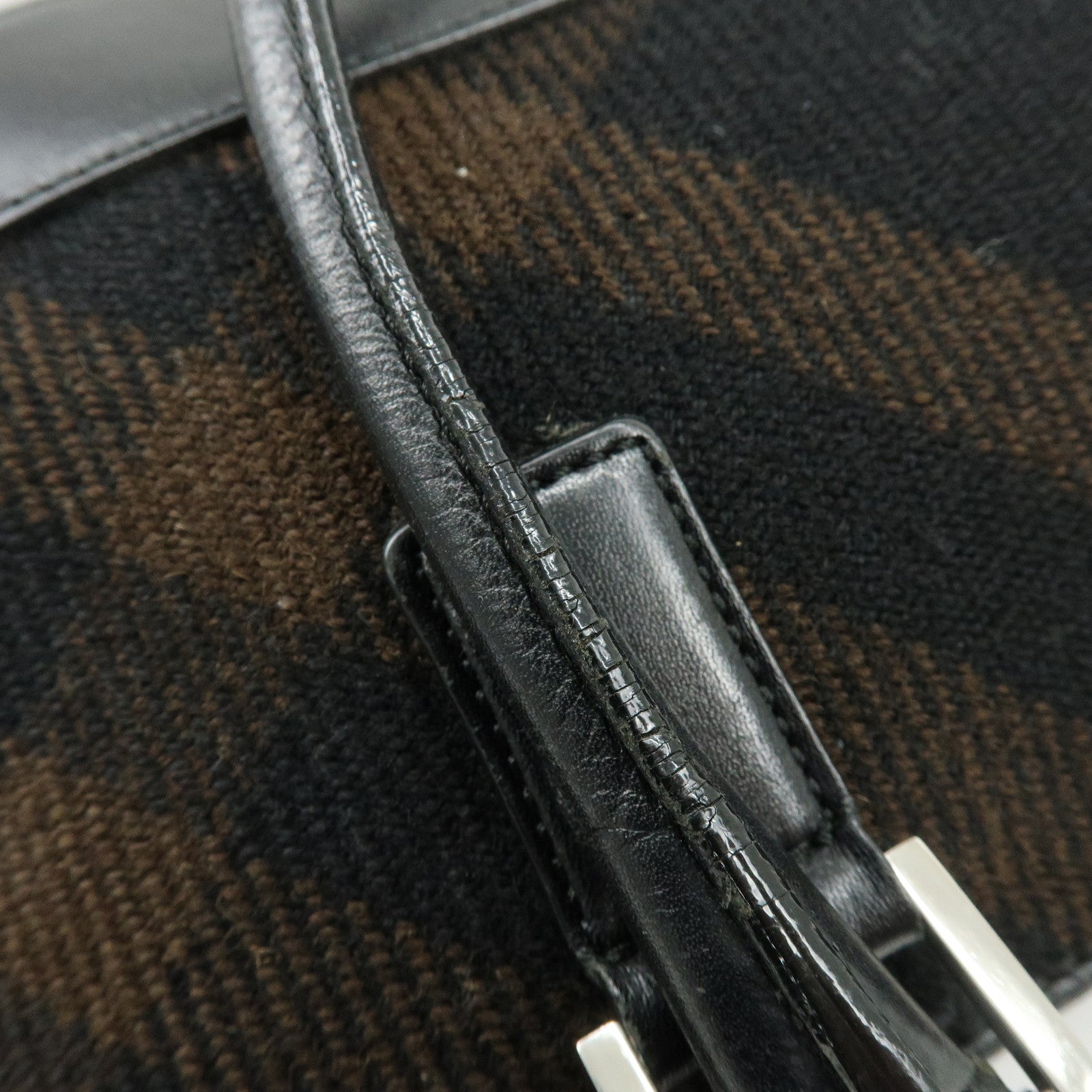 BURBERRY Plaid Canvas Leather Shoulder Bag Hand Bag Black Brown