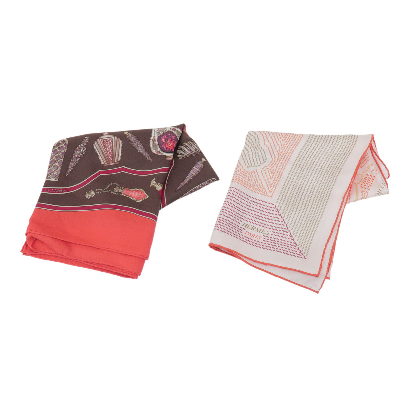 HERMES Carre 70 Silk 100% Set of 2 Scarves Red Pink