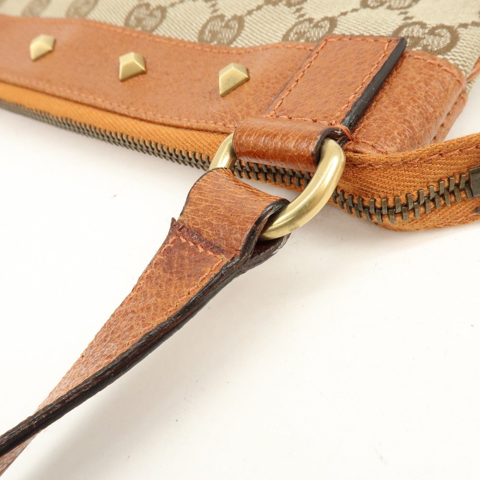 GUCCI GG Canvas Leather Shoulder Crossbody Bag Beige Brown 120893
