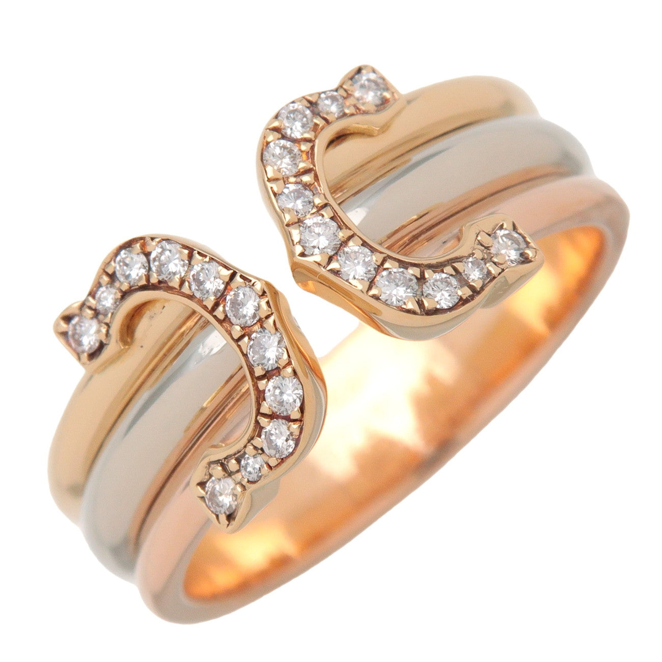 Cartier 2C Diamond Ring SM Three Color 750YG/PG/WG #48 US4.5 EU49