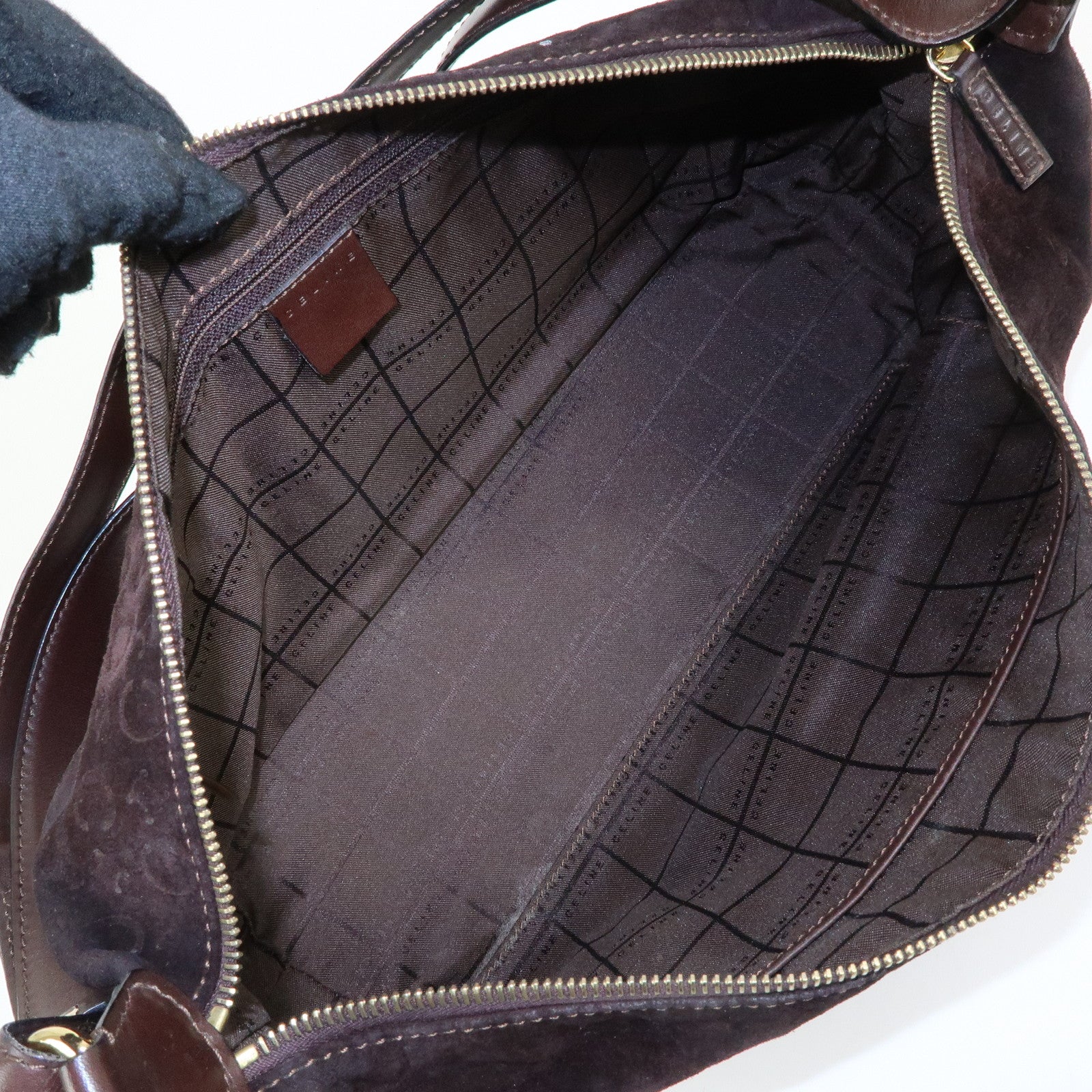 CELINE C Macadam Suede Leather Shoulder Bag Hand Bag Dark Brown