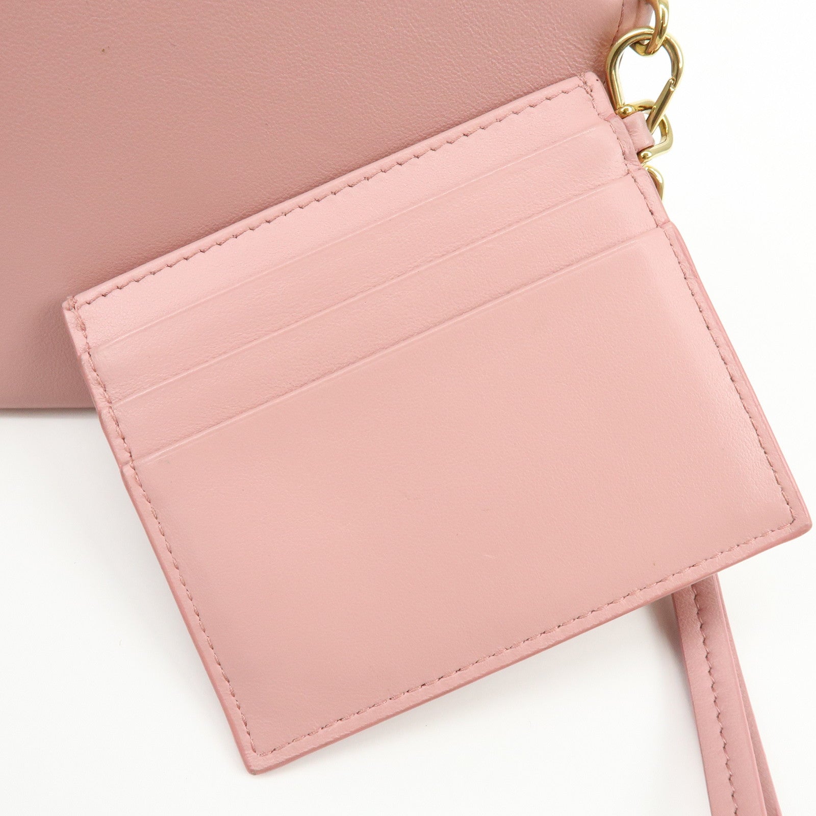 MIU MIU Madras Leather Rhinestone Card Case Heart Love letter Pink