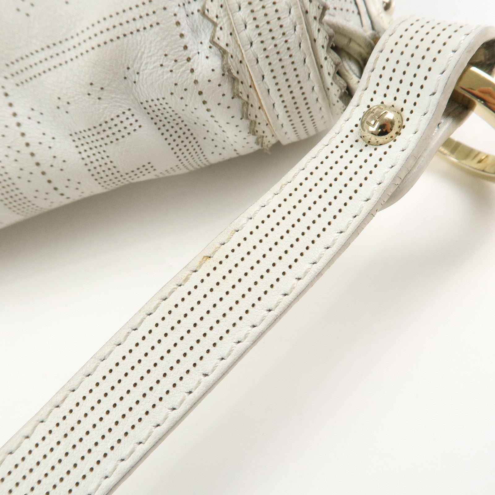 FENDI Zucca Logo Leather Shoulder Bag Hand Bag White 8BR445
