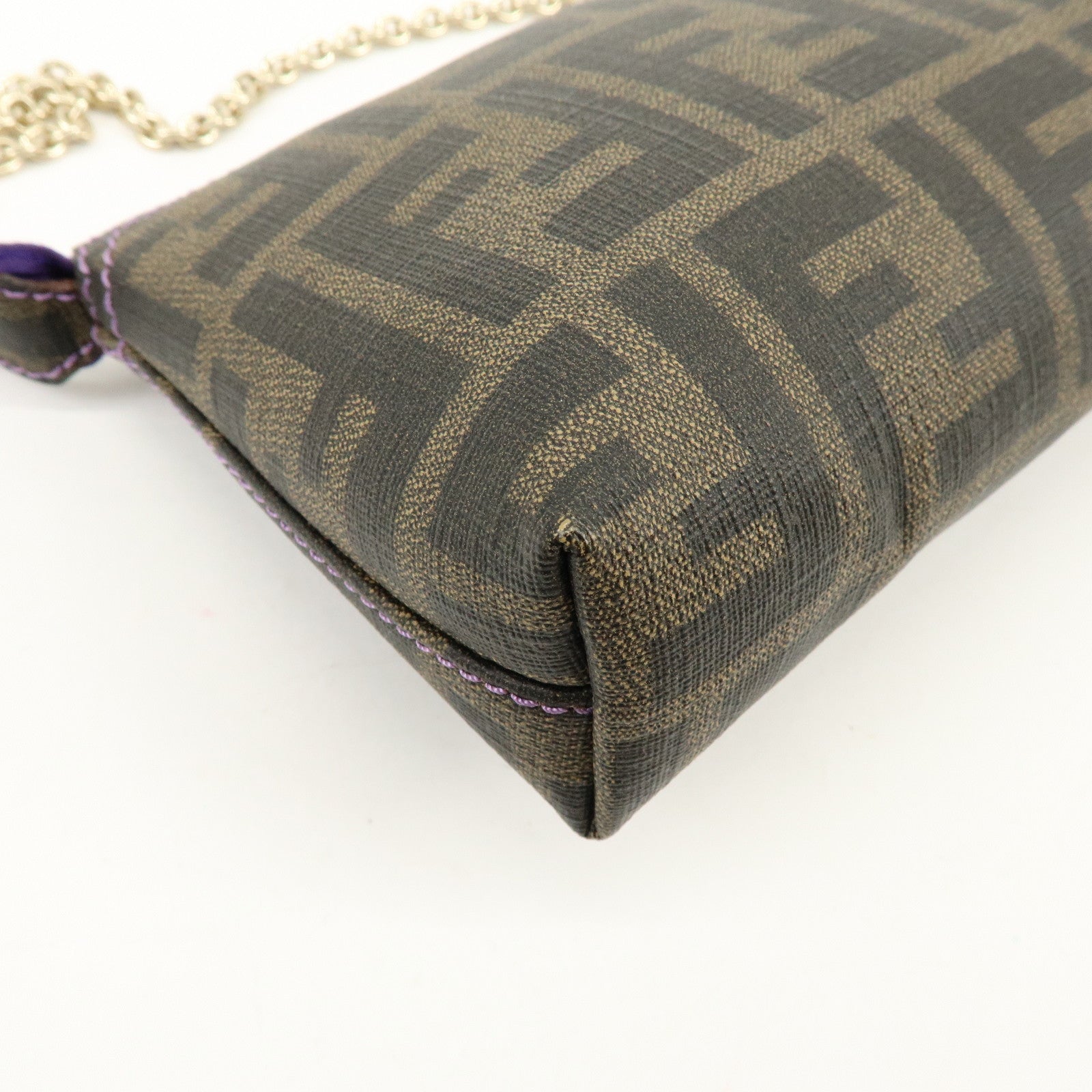 FENDI Zucca Print PVC Chain Accessory Pouch Brown Purple 8BR592