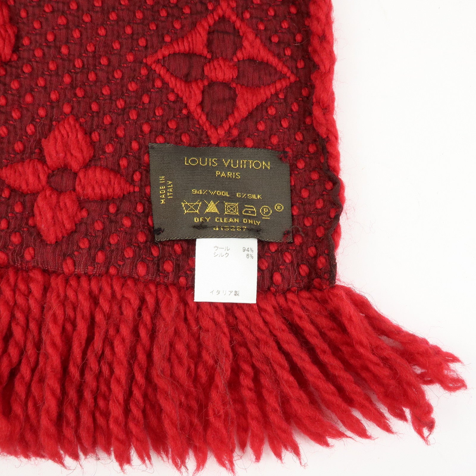 Louis Vuitton Echarpe Logo Mania Wool Silk Scarf Shawl Ruby M72432