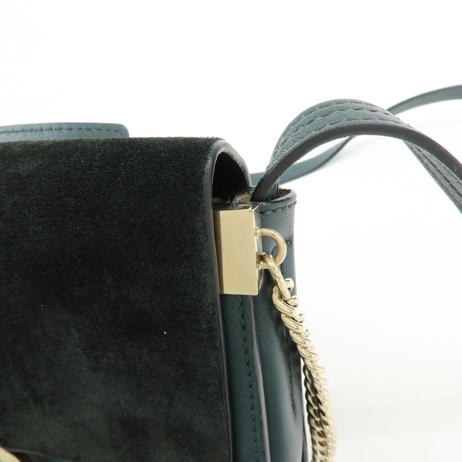 Chloe Faye Suede Leather Shoulder Bag Crossbody Bag Dark Green