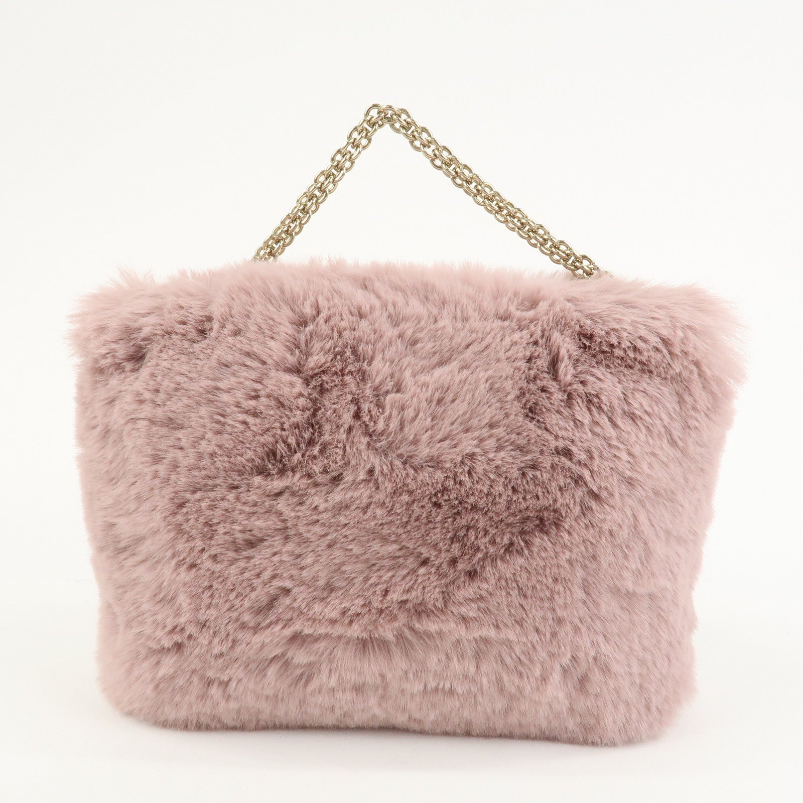 JIMMY CHOO Fur Leather Hand Bag Clutch Bag Pouch Pink