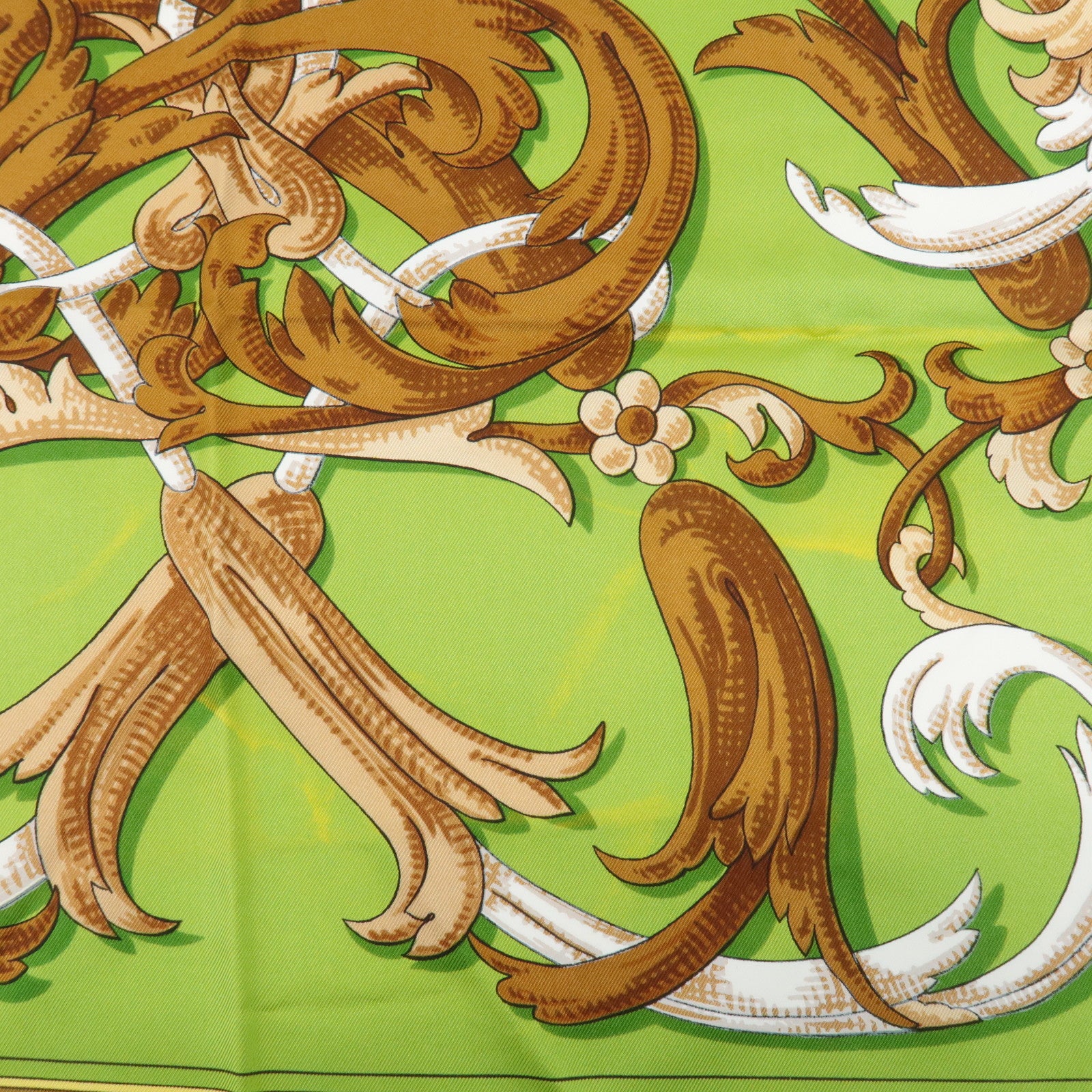 HERMES Carre 90 Silk 100% LE MORS A LA CONTETABLE Scarf Green Used