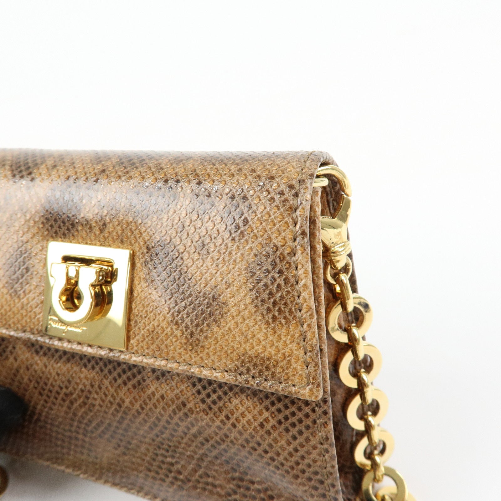 Ferragamo Gancini Embossed Leather 2Way Mini Shoulder Bag Brown