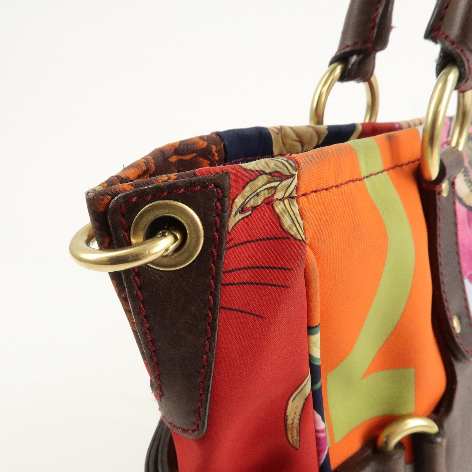 Ferragamo Gancini Leather Nylon Shoulder Bag Tote Bag Multicolor