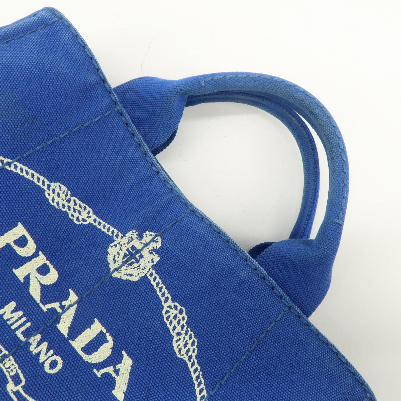 PRADA Logo Canapa Mini Canvas Hand Bag Tote Bag Blue BN2439