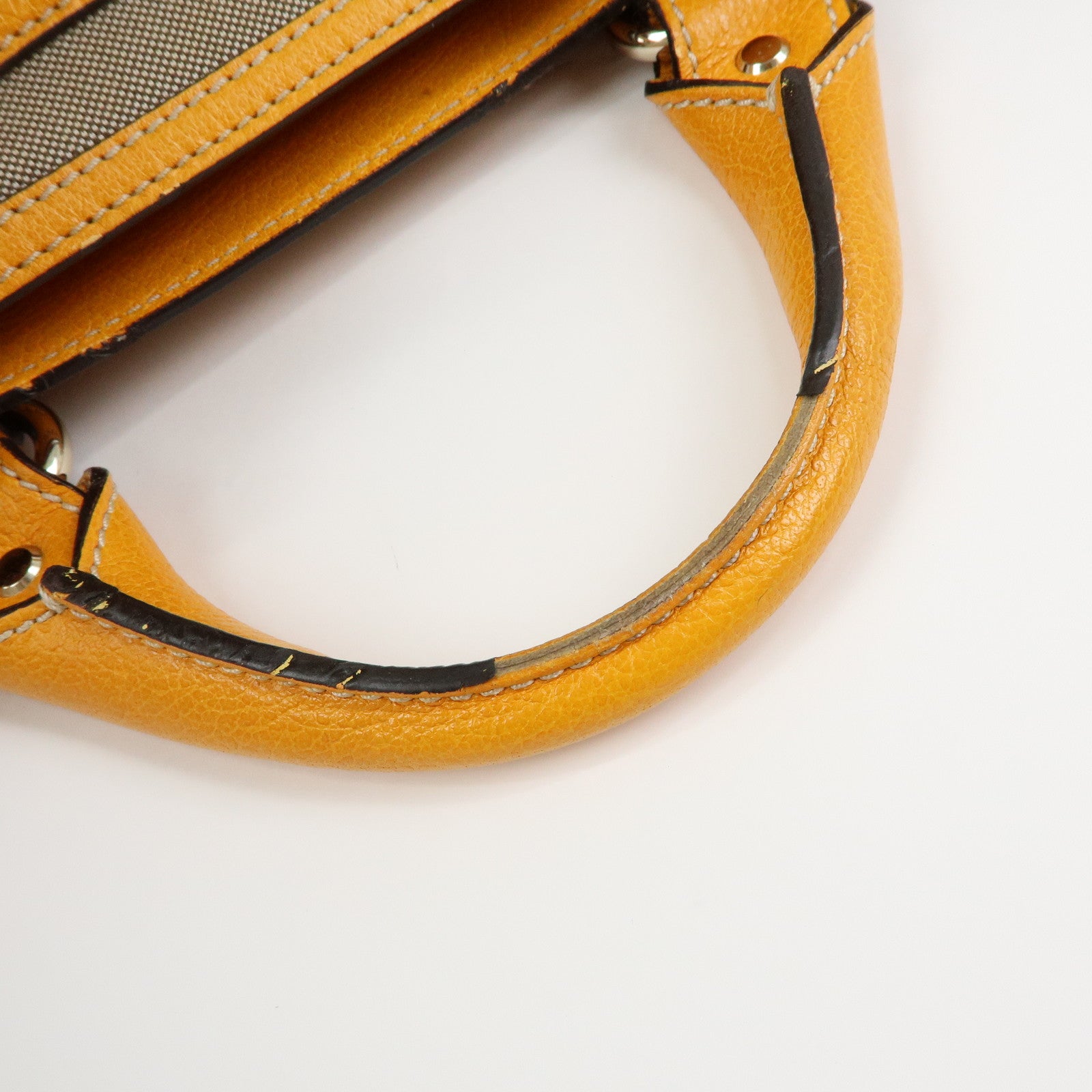 CELINE Leather Canvas Boogie Bag Hand Bag Yellow Gray