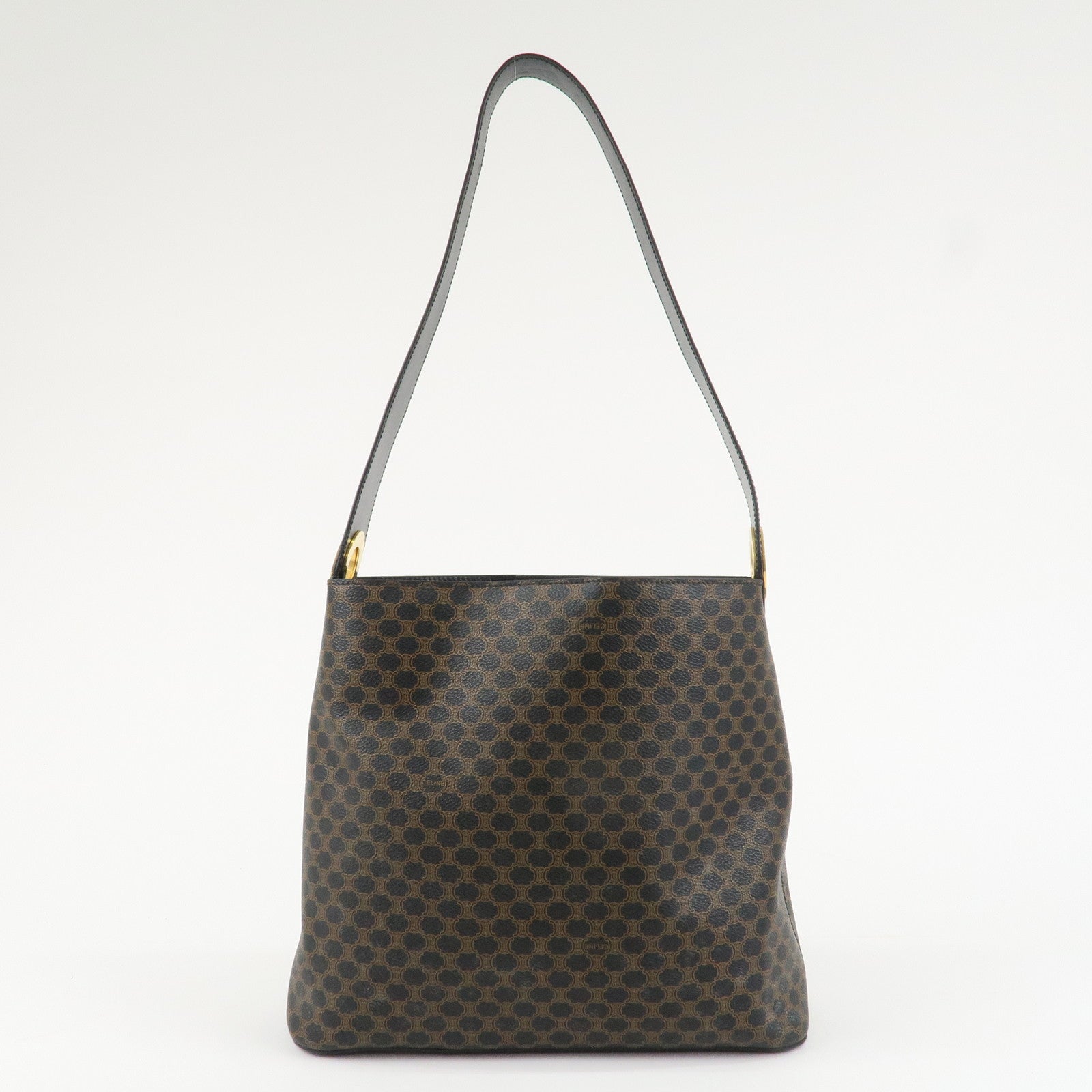 CELINE Macadam PVC Leather Shoulder Bag Gold HDW Black Brown Used