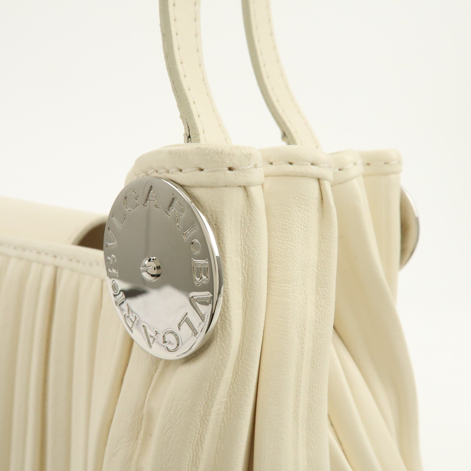 BVLGARI Leather Shoulder Bag Hand Bag White