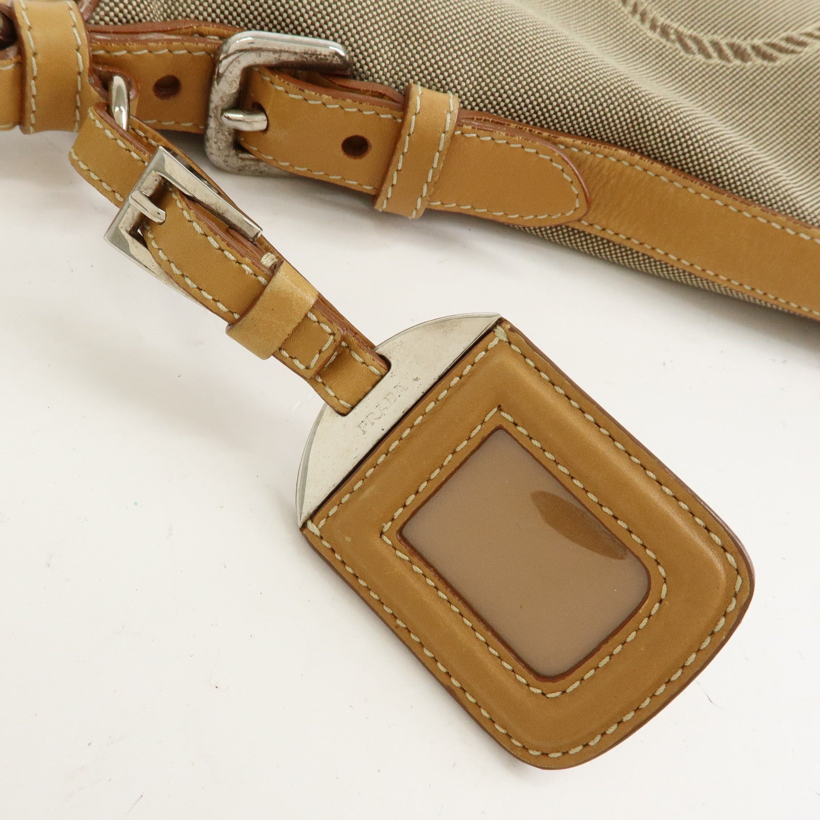 PRADA Logo Jacquard Leather Shoulder Bag Crossbody Bag Camel BT0533