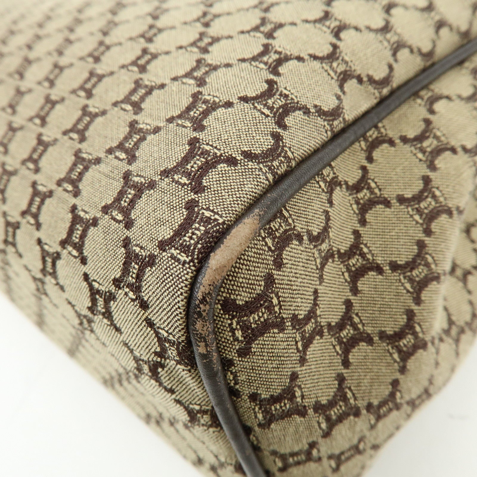 CELINE Macadam Canvas Leather Hand Bag Brown Beige