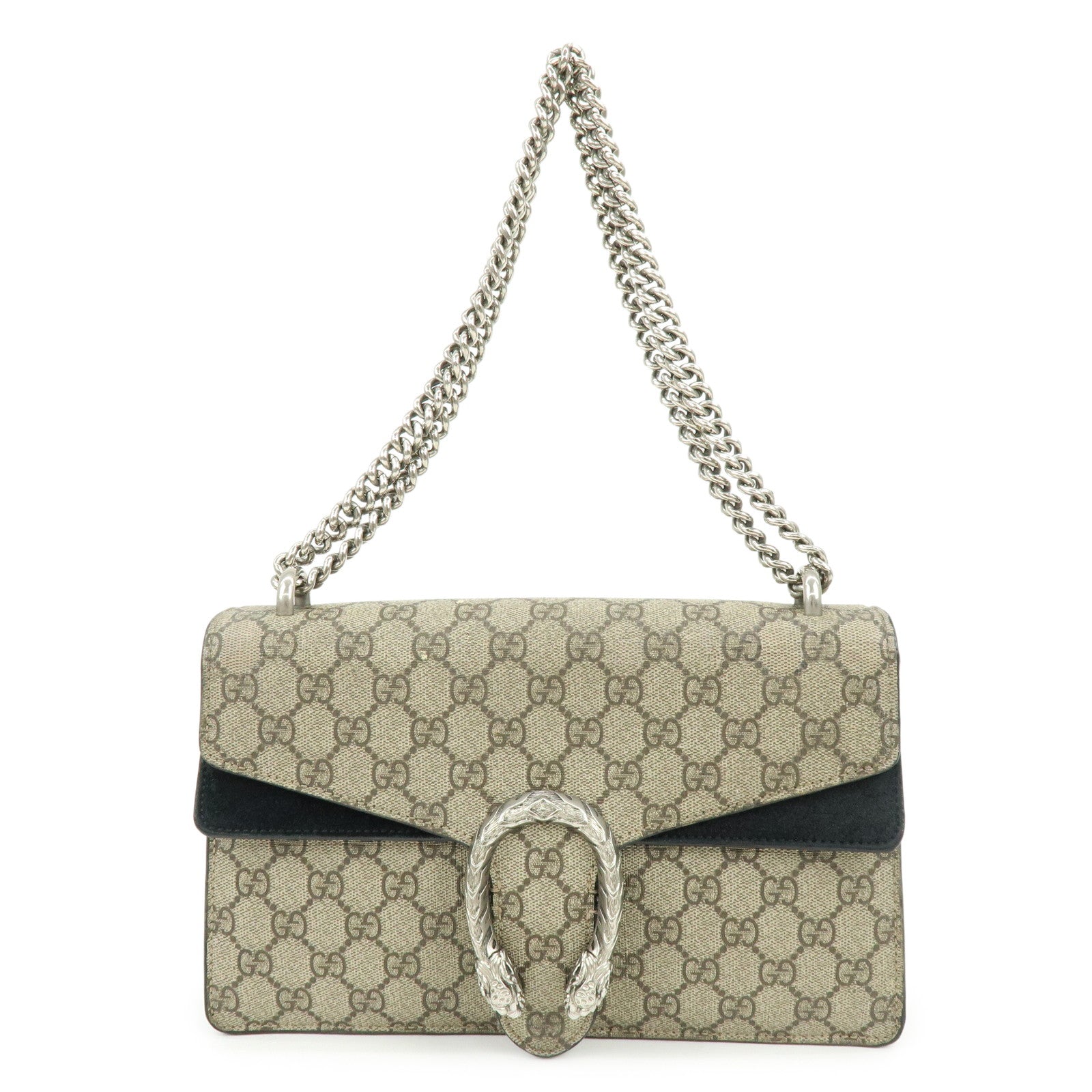 GUCCI Dionysus GG Supreme Chain Shoulder Bag Beige Black 400249