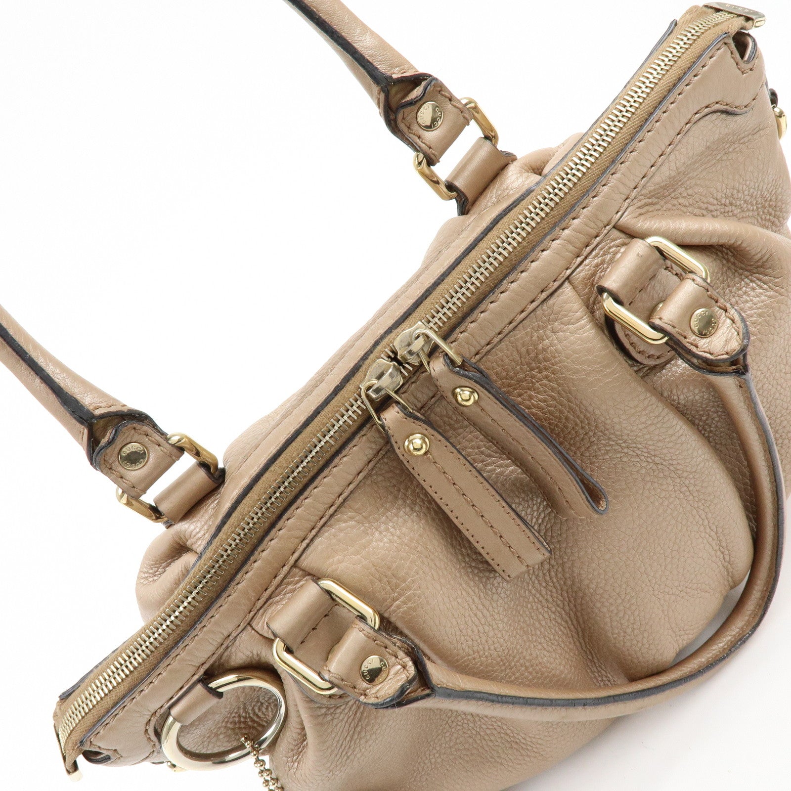 GUCCI Sukey Interlocking G Leather 2Way Bag Champagne Gold 247902