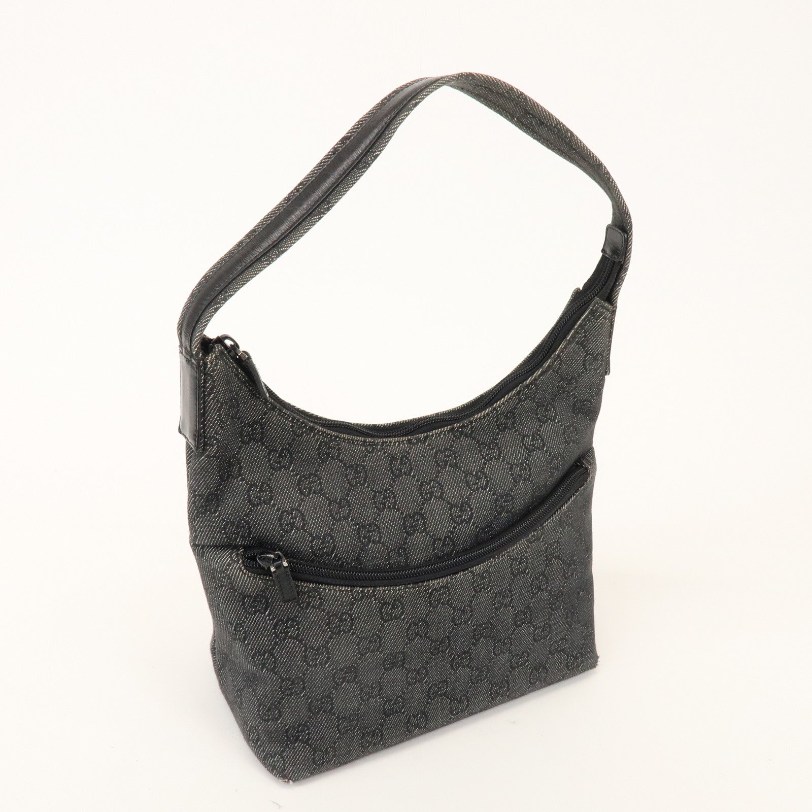 GUCCI GG Denim Leather Shoulder Bag Hand Bag Black 105649