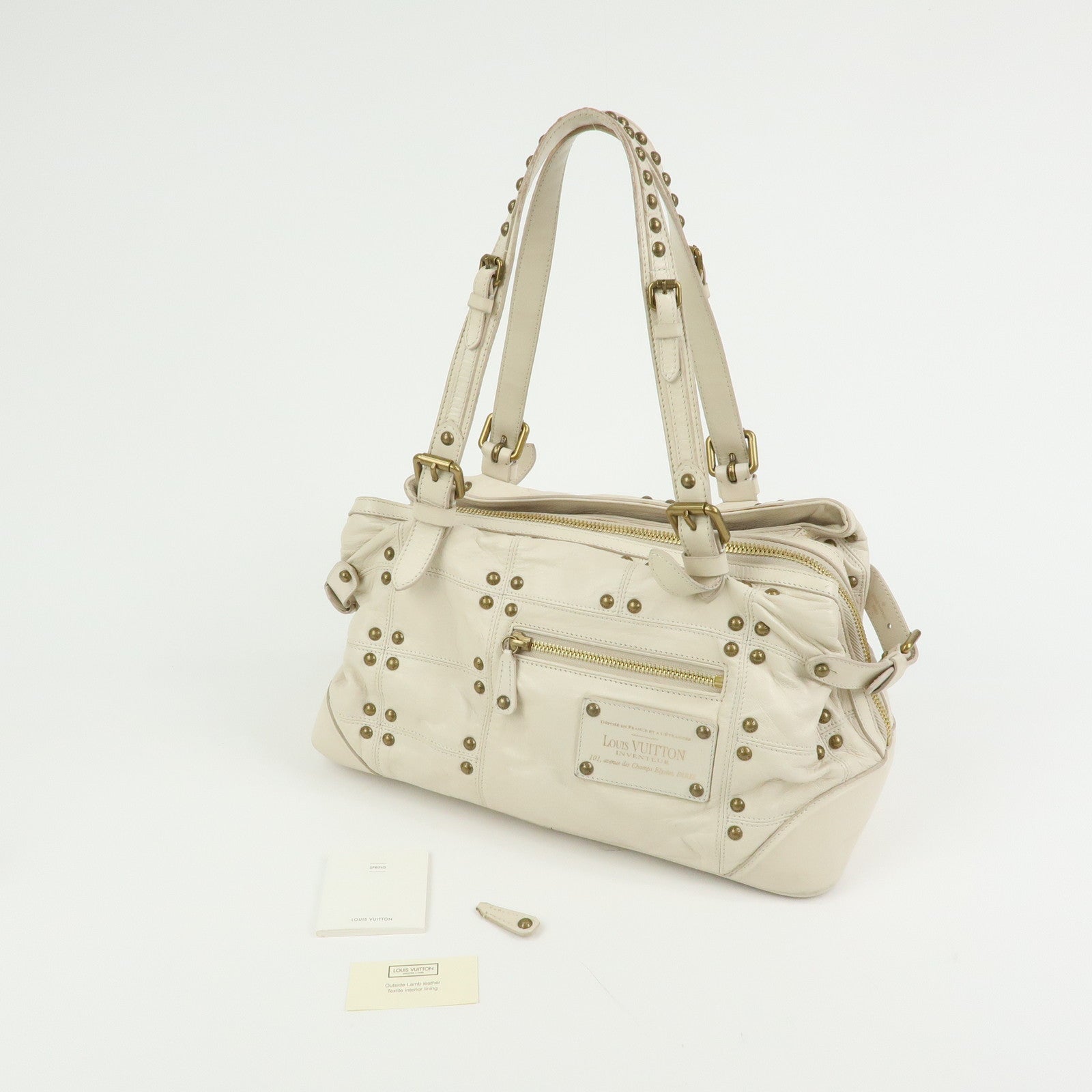 Louis Vuitton Cruise Line Rivet Bag Leather Hand Bag Ecru M95345