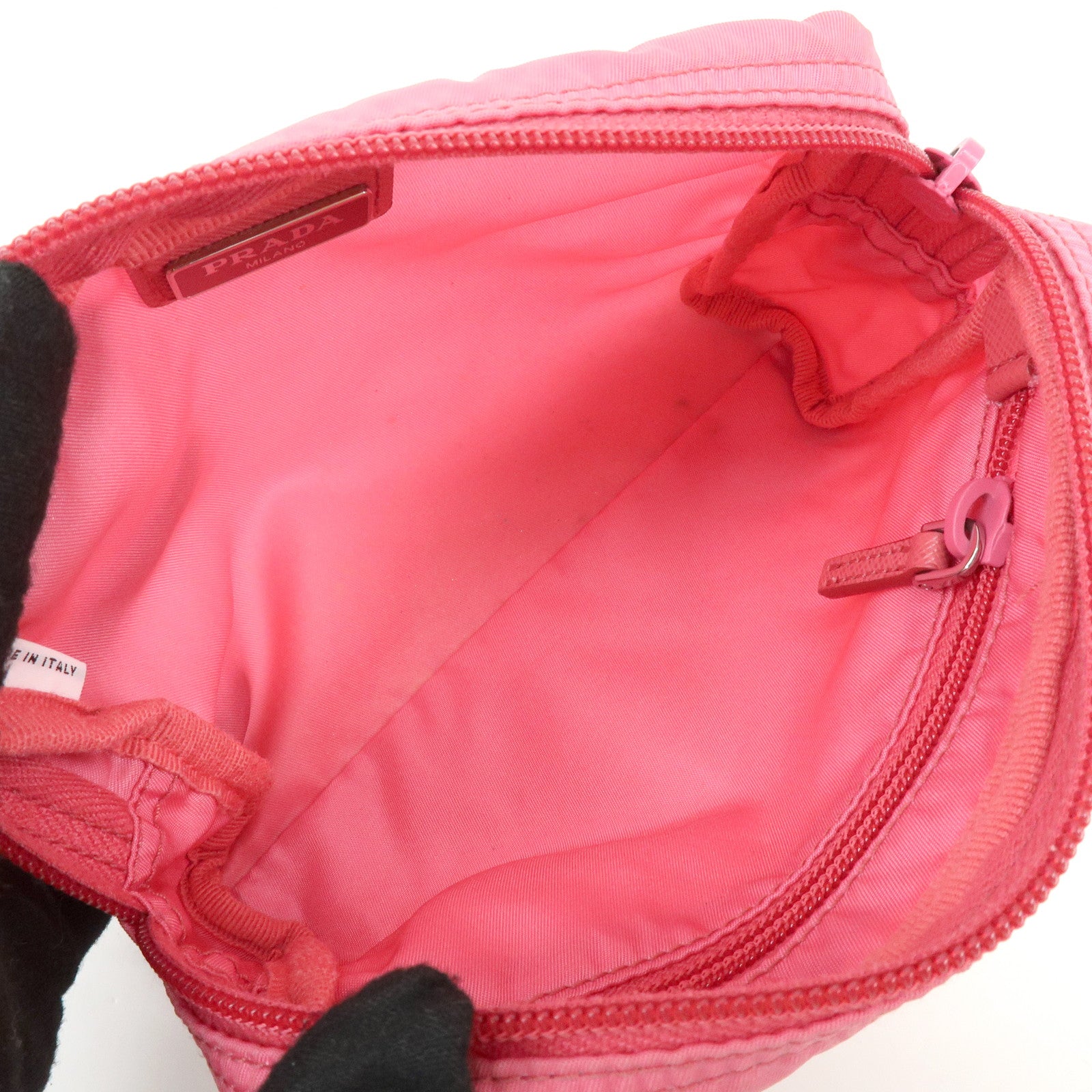 PRADA Triangle Logo Nylon Leather Cosmetic Pouch Pink 1NA021