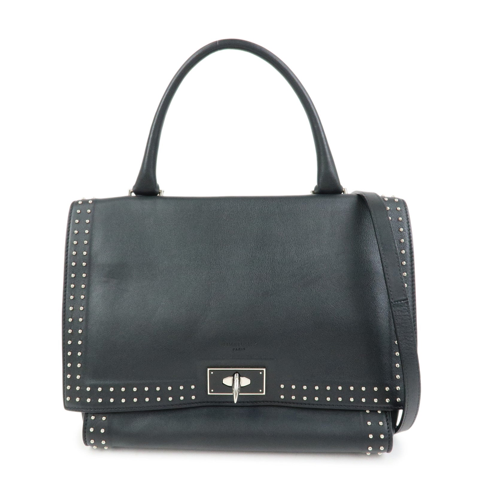 GIVENCHY Shark Studs Leather 2Way Bag Hand Shoulder Bag Black