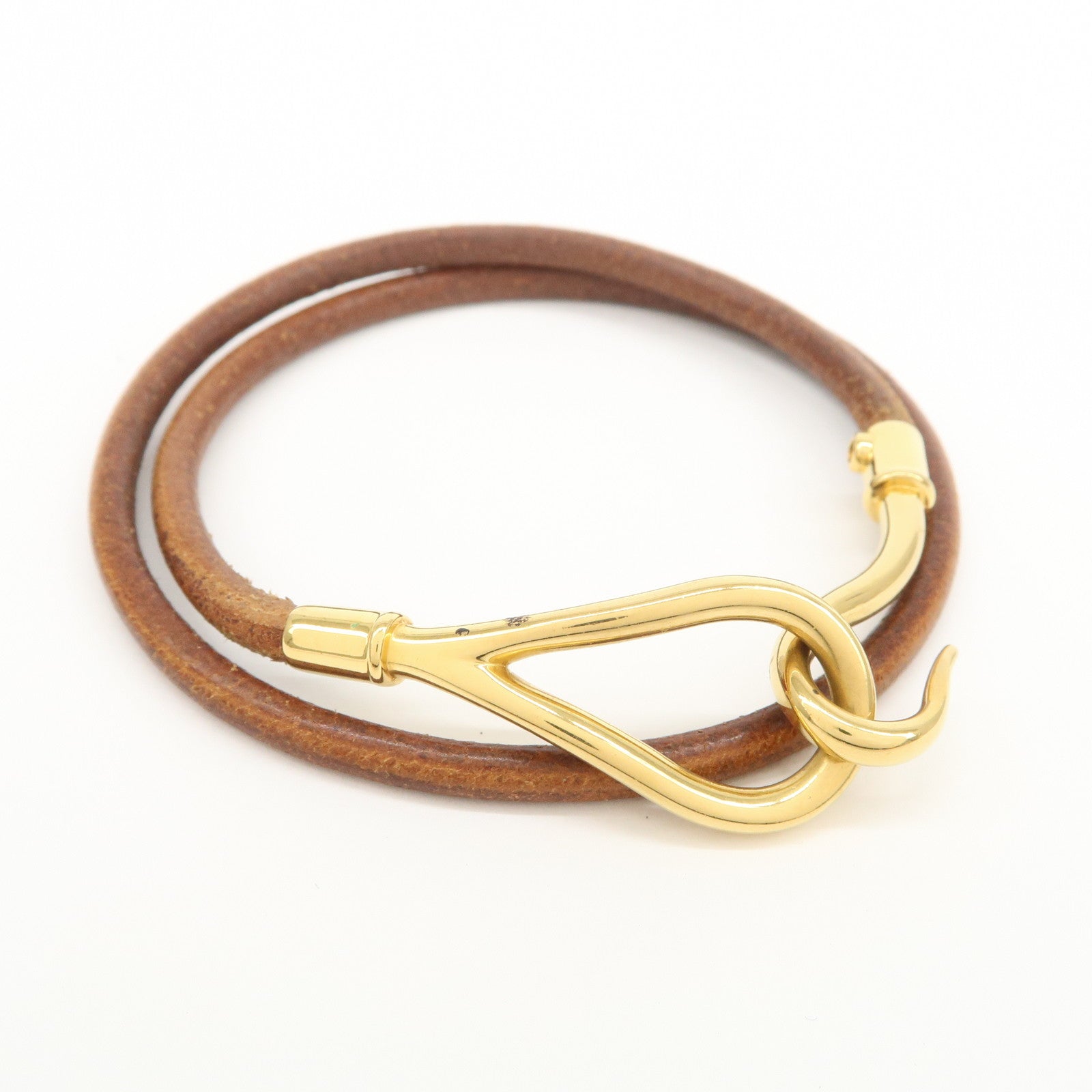 HERMES Jumbo Leather Metal Bracelet Choker Brown