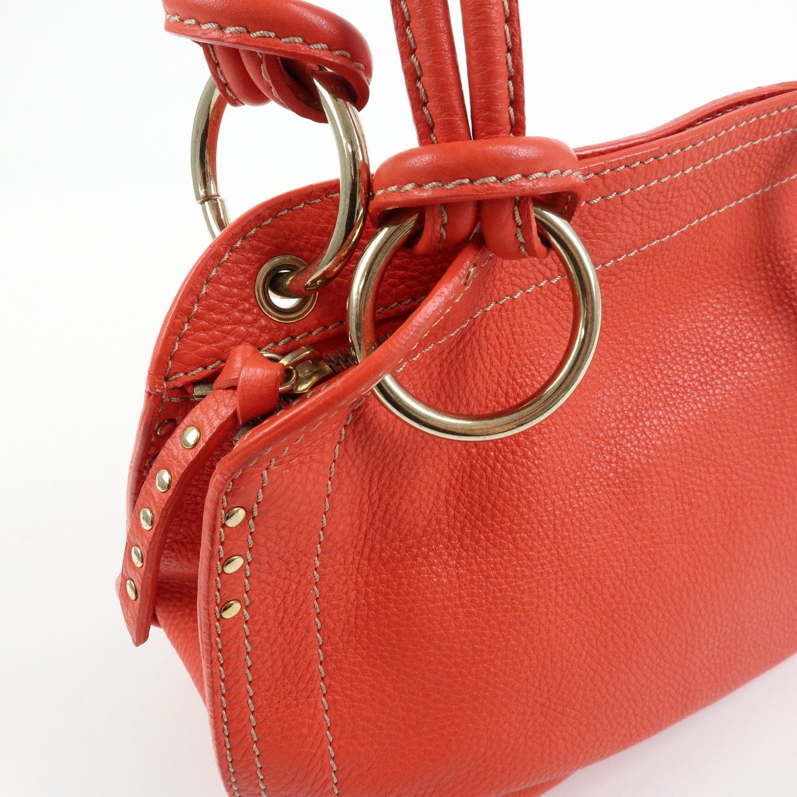 CELINE Bittersweet Leather Shoulder Bag Hand Bag Tote Bag Red