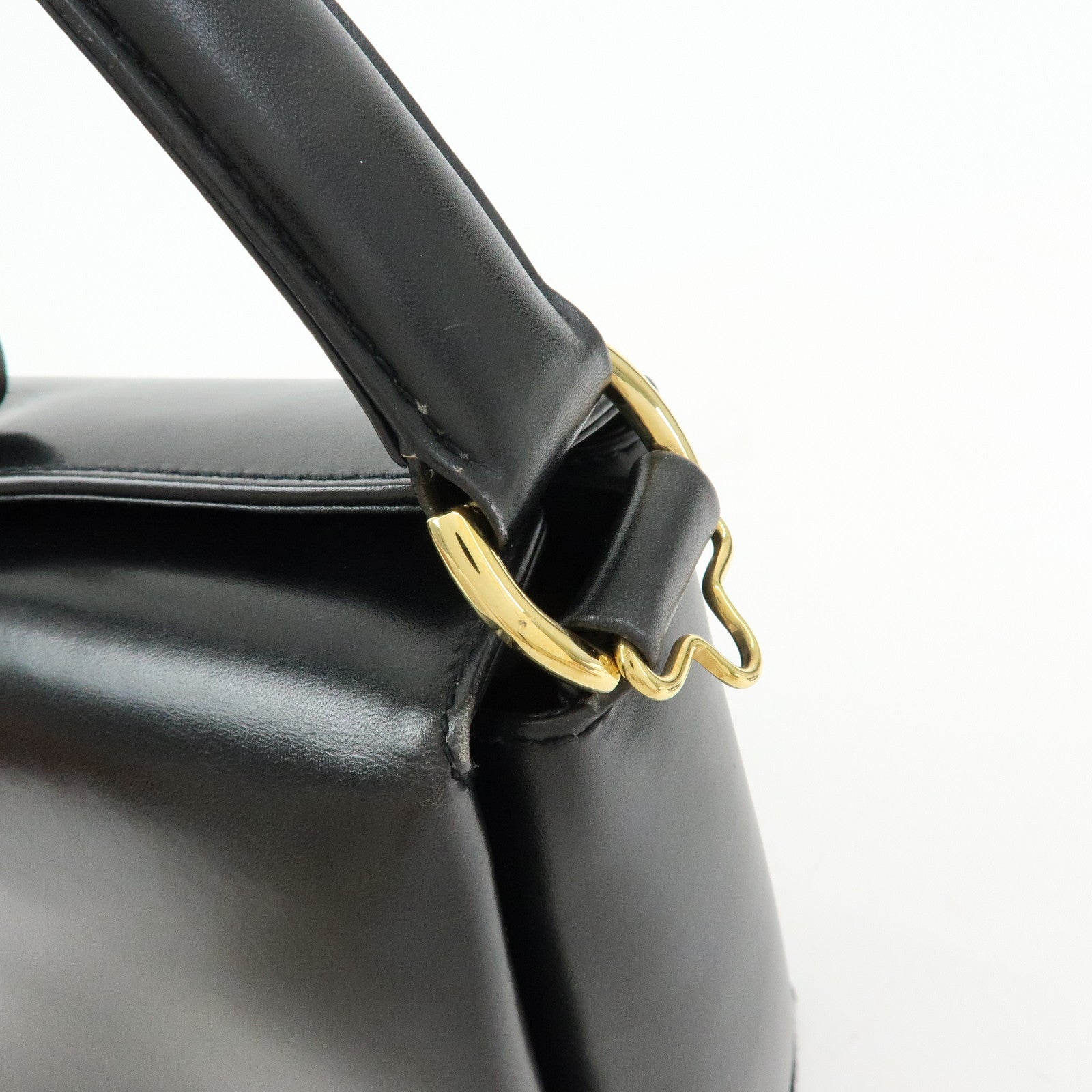 GUCCI Bamboo Leather Hand Bag Shoulder Bag Black 000・33・0175