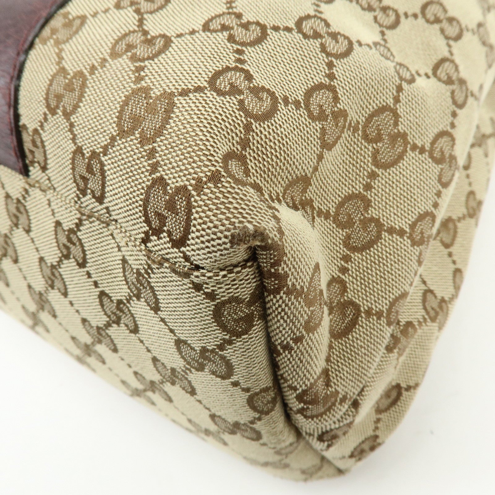 GUCCI Bamboo GG Canvas Leather Tote Hand Bag Beige Purple 232947