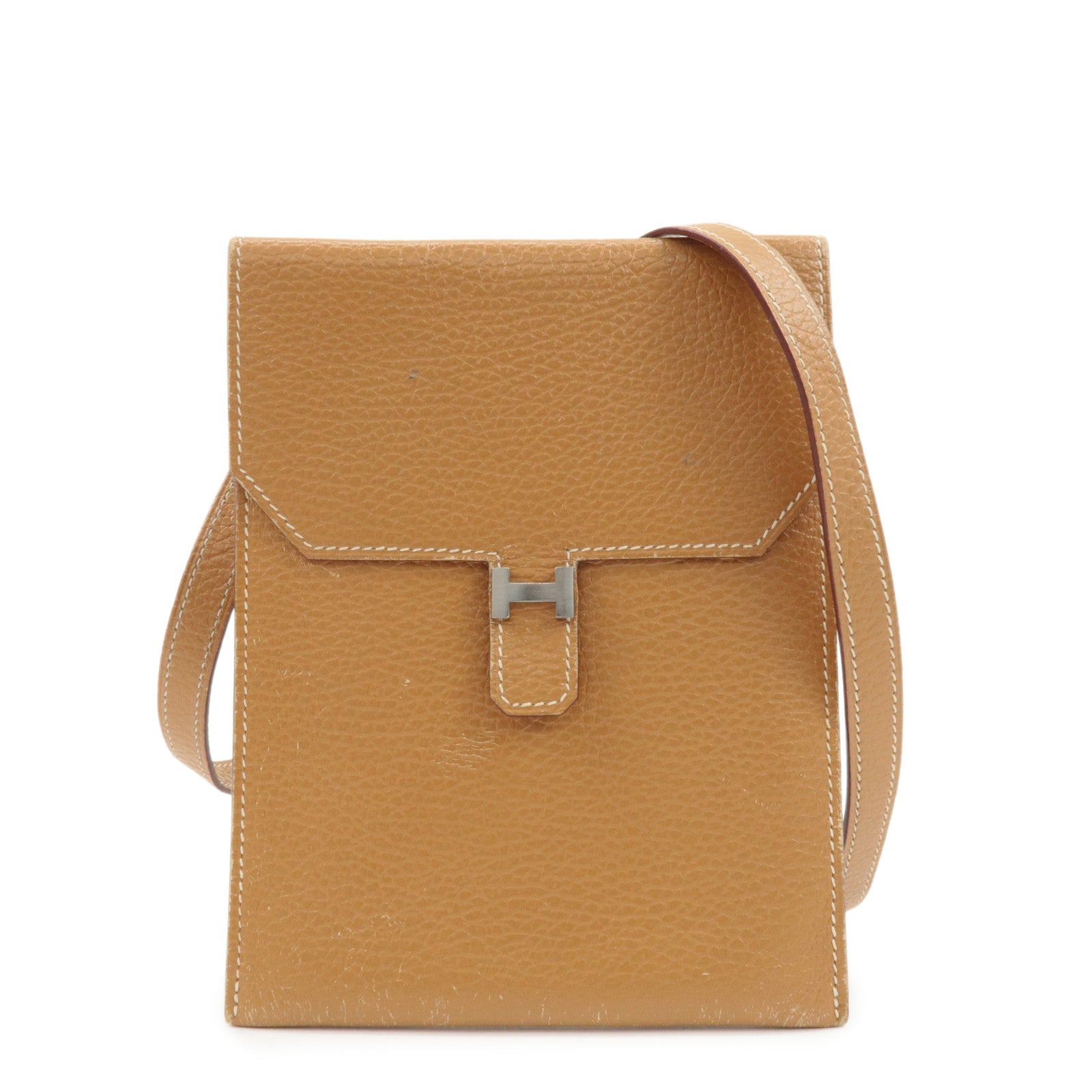 HERMES Leather Ameli H Logo Shoulder Bag Brown Silver HDW Used